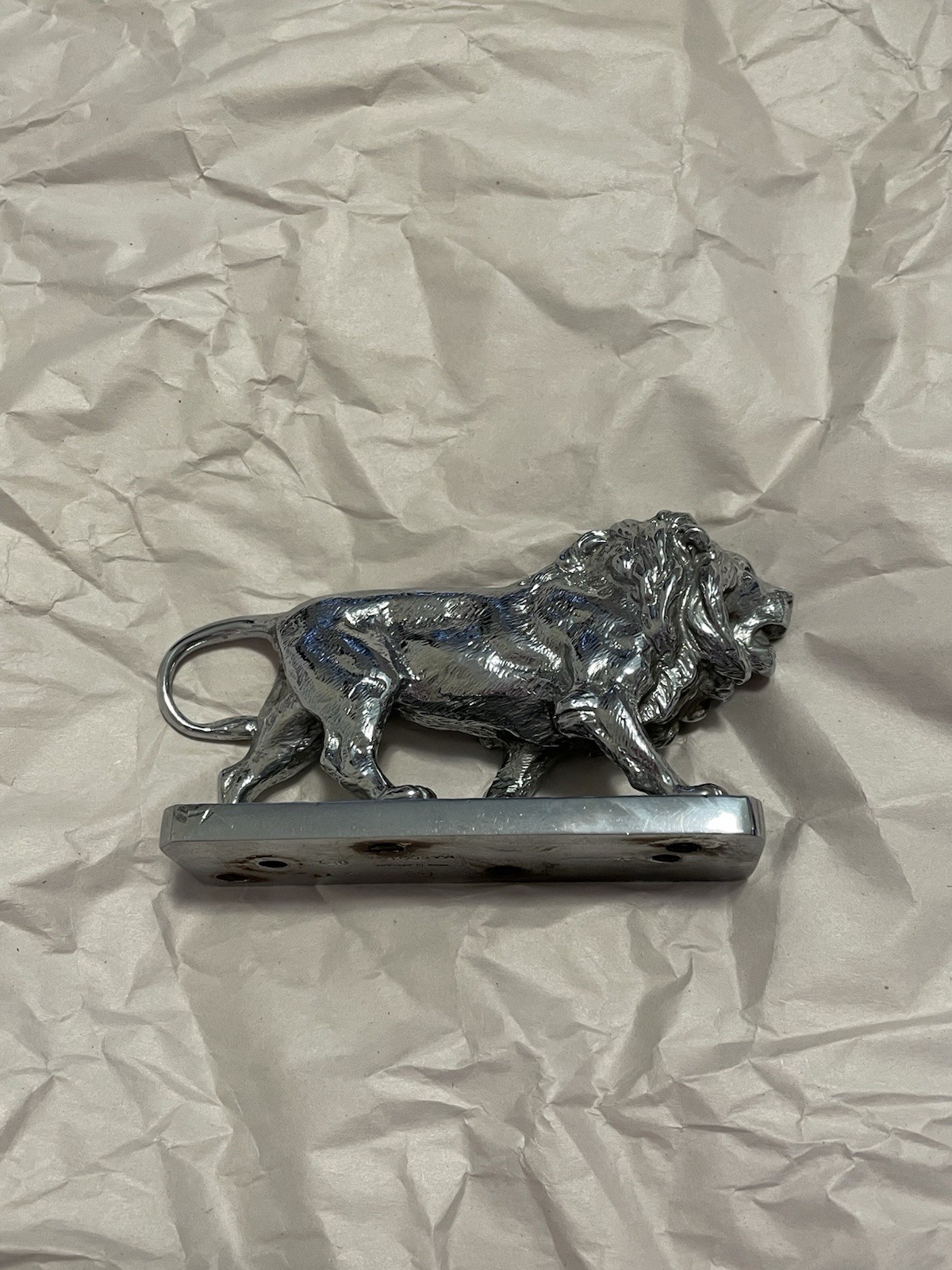 Lion, Walking Hood Ornament Lion, Louis Lejeune, Chrome Plated *used*