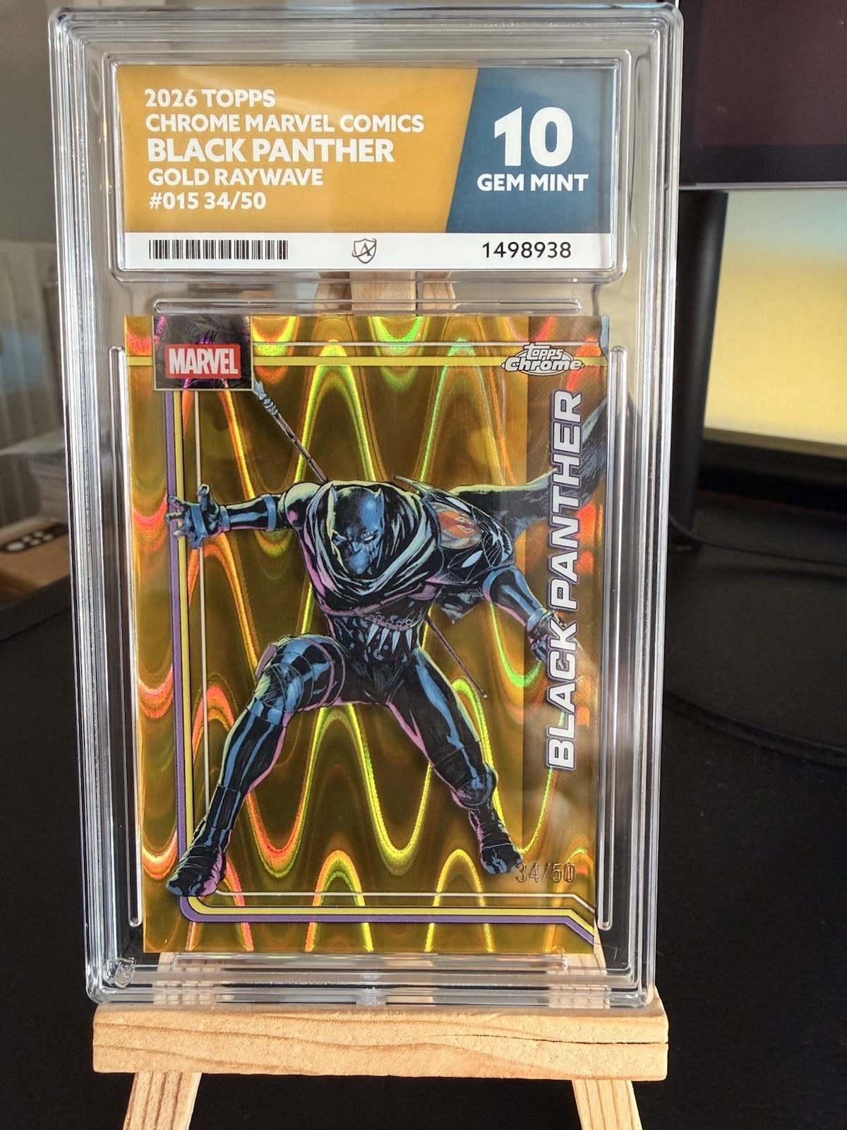 2026 Topps Chrome Marvel - Black Panther - Gold Raywave /50 - ACE10 - Pop 1