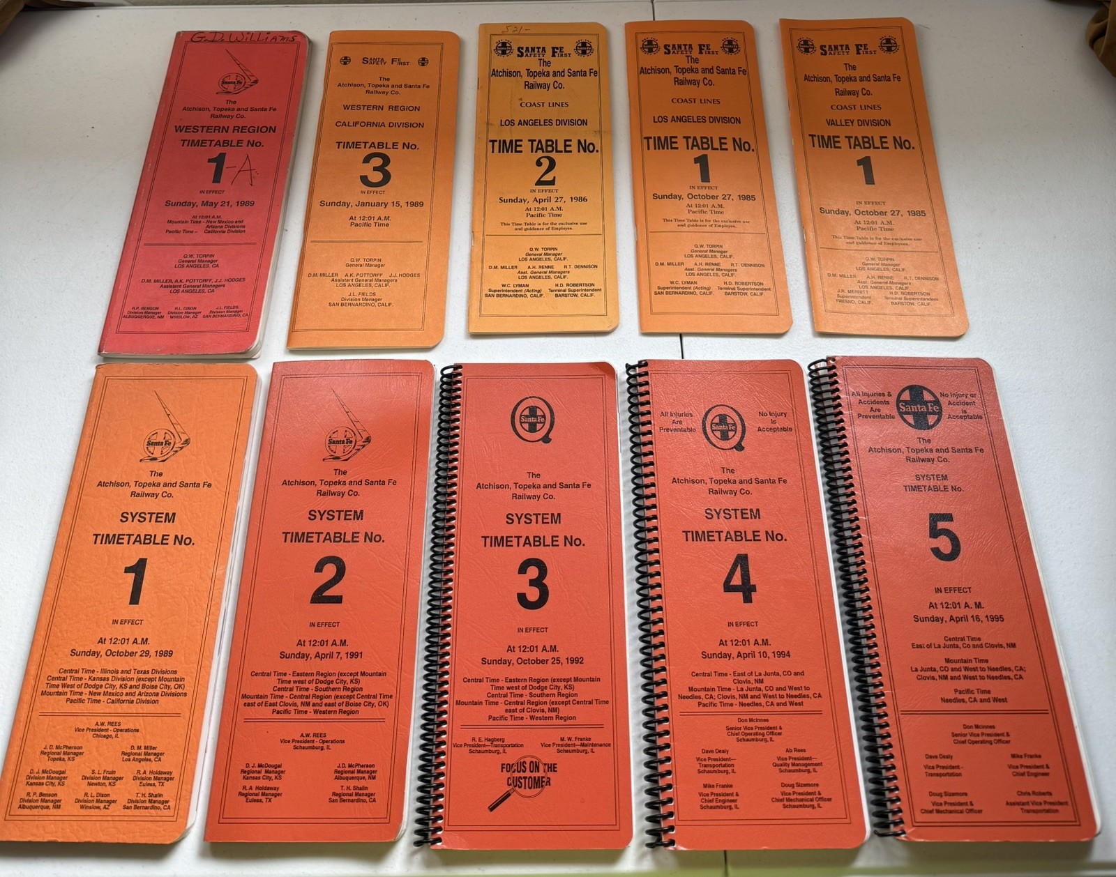 Vintage 1985-1995 Santa Fe (ATSF) Railway employee timetable lot 