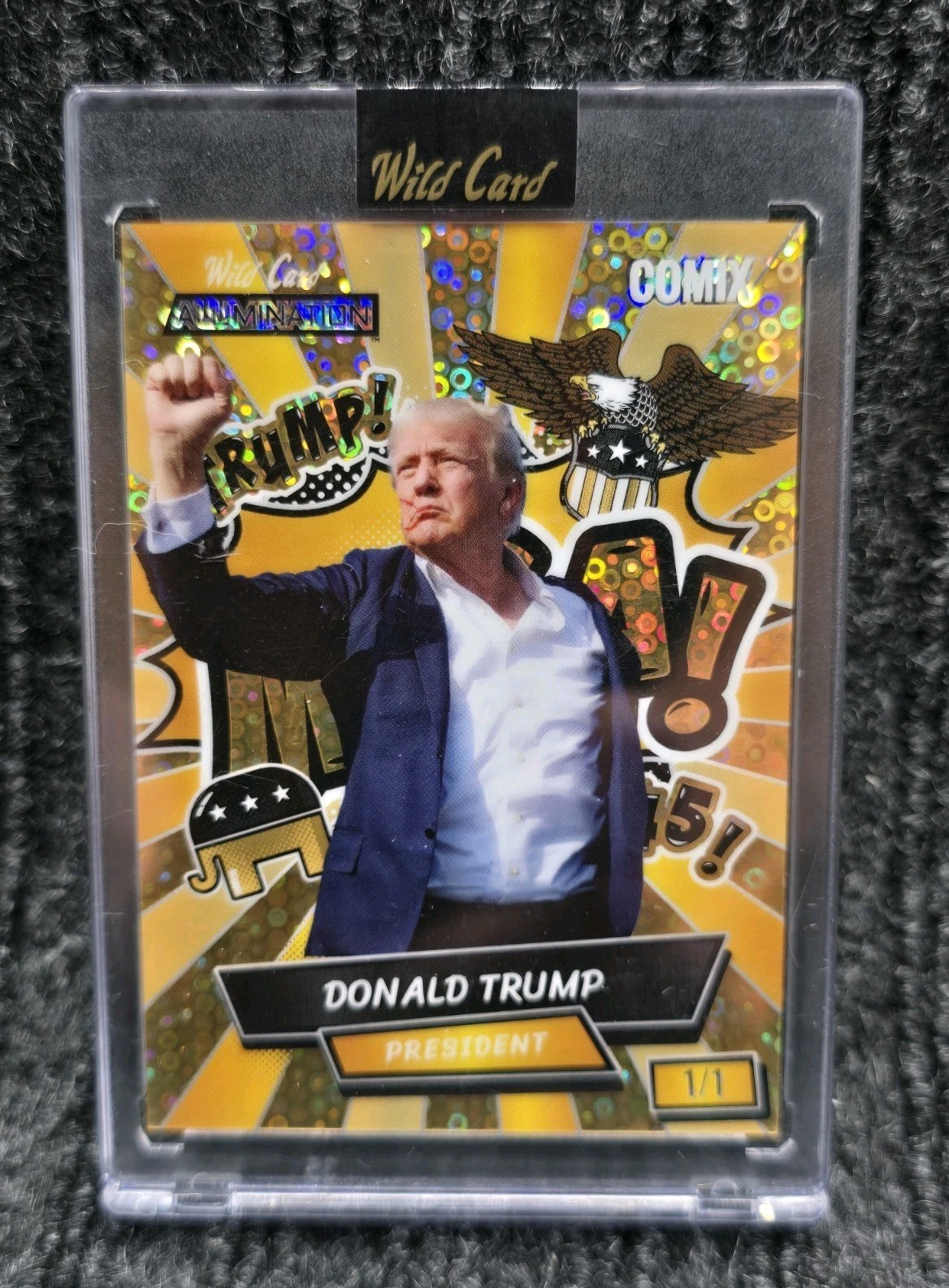 2024 Wild Card Alumination Comix Donald Trump 1/1 GOLD Disco Bloody Ear RARE