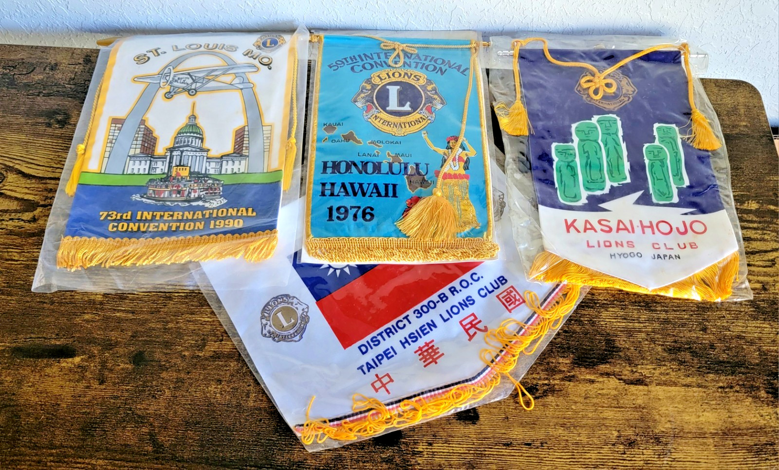 Vintage Lions Club International Mini Banner Trading Flags Lot of 4