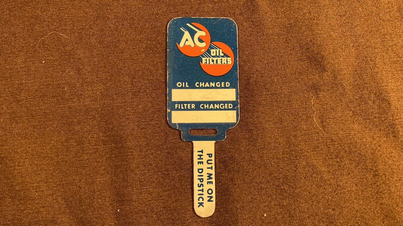 Vintage AC Oil Filter Dipstick Reminder Key Auto Accessory Auto Advertising Tin