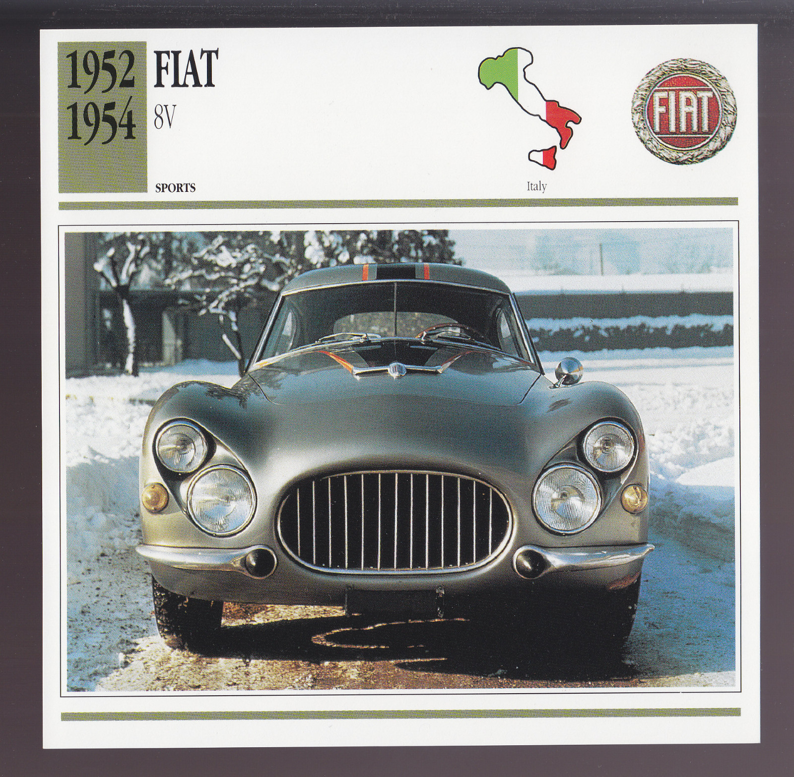1952 1953 1954 Fiat 8V Coupe Italian Sports Car Photo Spec Sheet Info ATLAS CARD