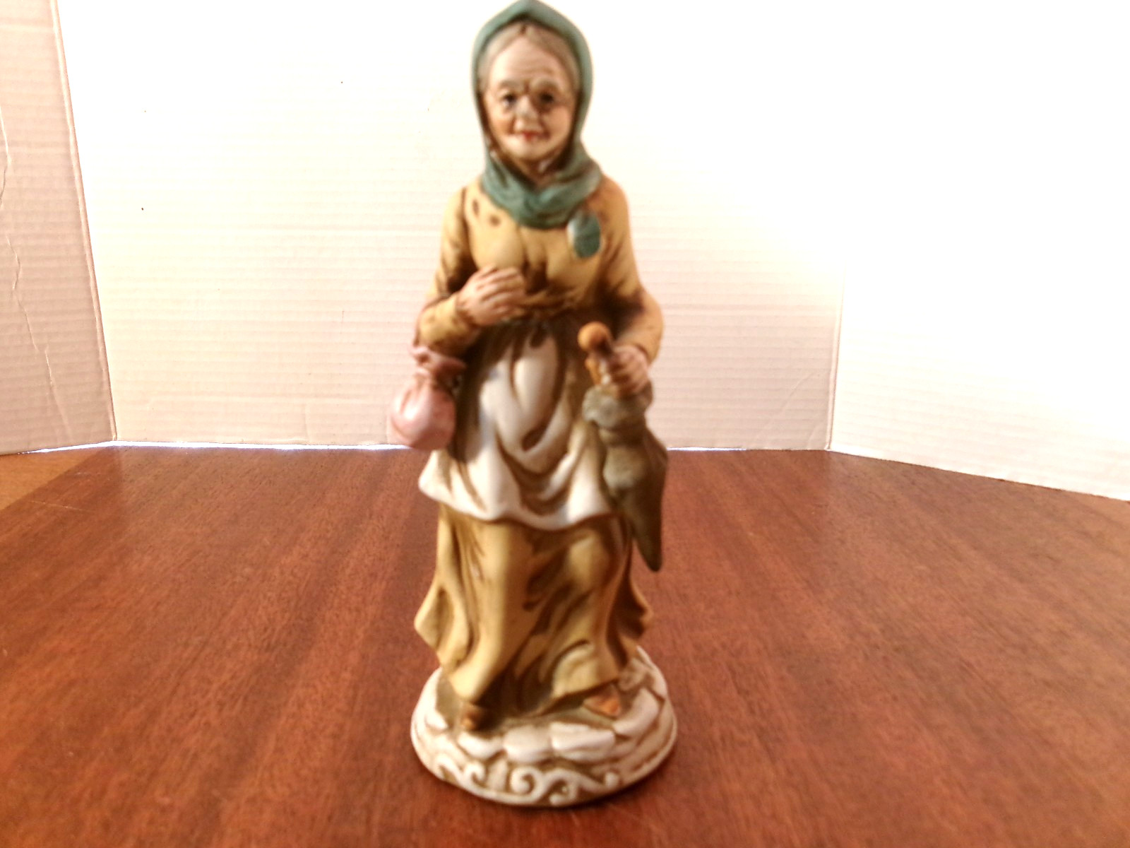 Porcelain Figurine Elderly Woman Holding Purse & Umbrella Hand Painted Vintage