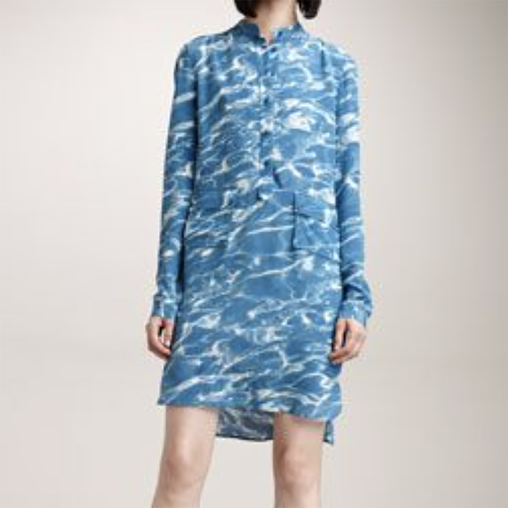 Akris Punto Water Waves Print Silk Tunic Dress Top Blue Tie Dye Marbled Ocean 6