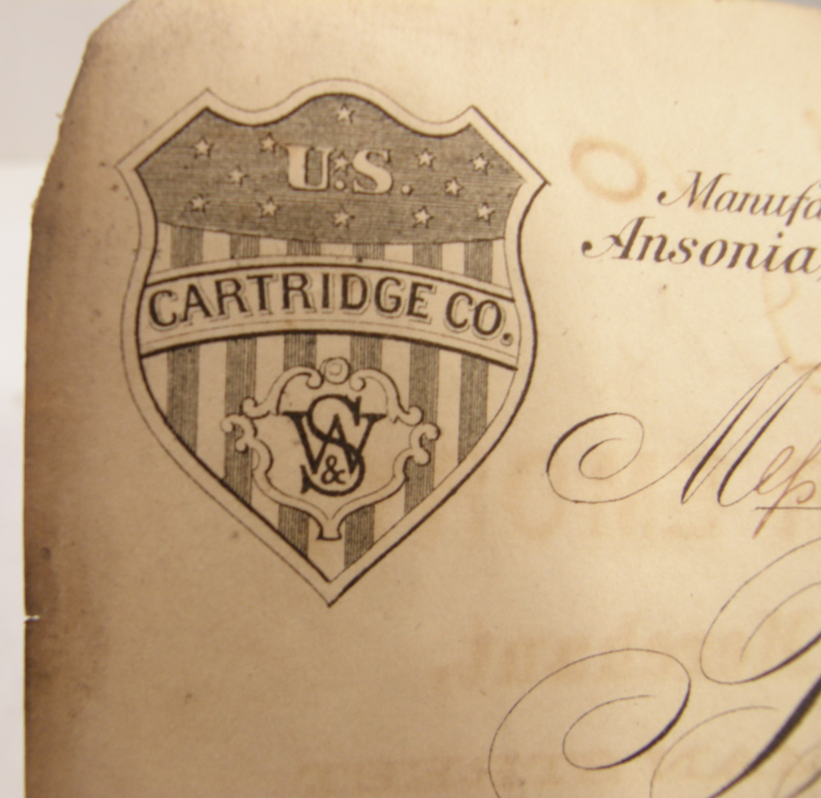 ANTIQUE 1877 BILLHEAD WALLACE & SONS METAL MFRS AGENTS US CARTRIDGE CO