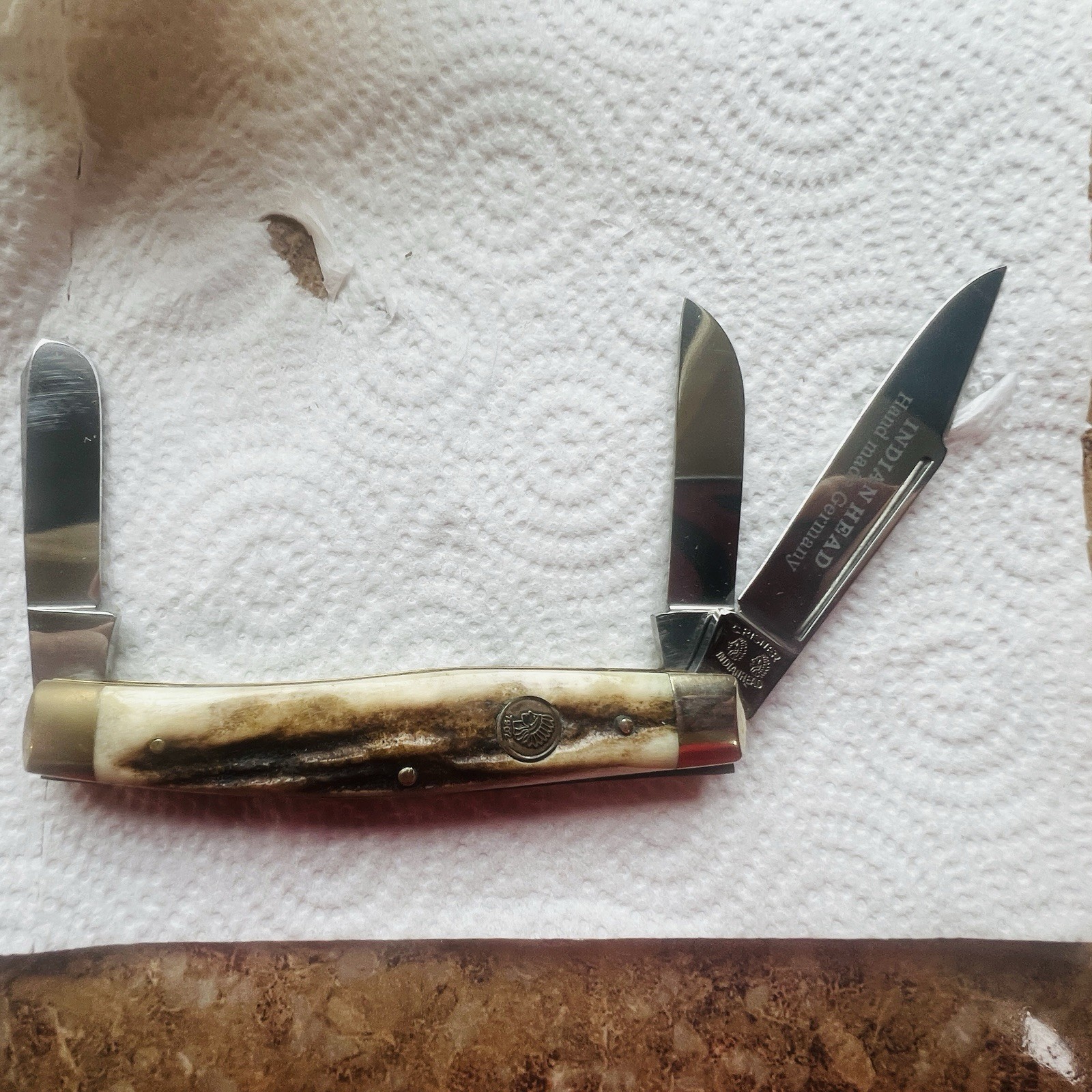 Vintage Indian Head Knive Stag Handles Mint Condition