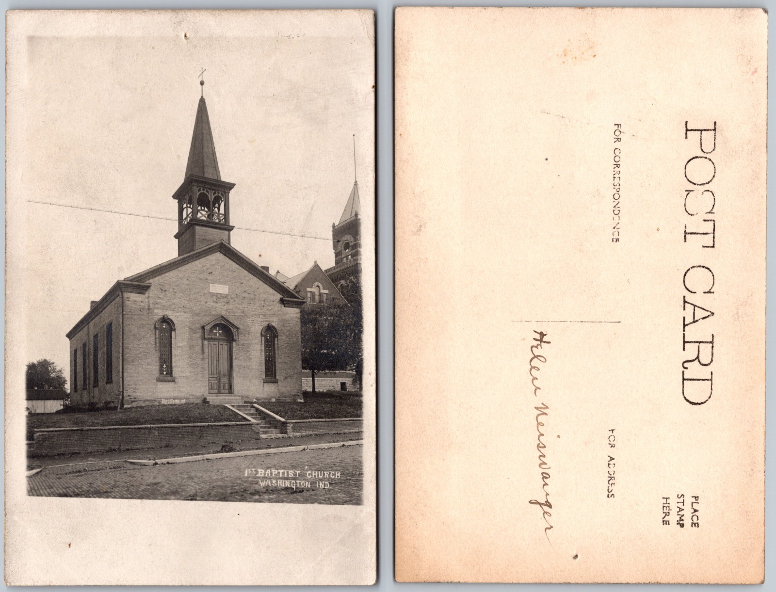 RPPC First Baptist Church Washington Indiana Photo Postcard