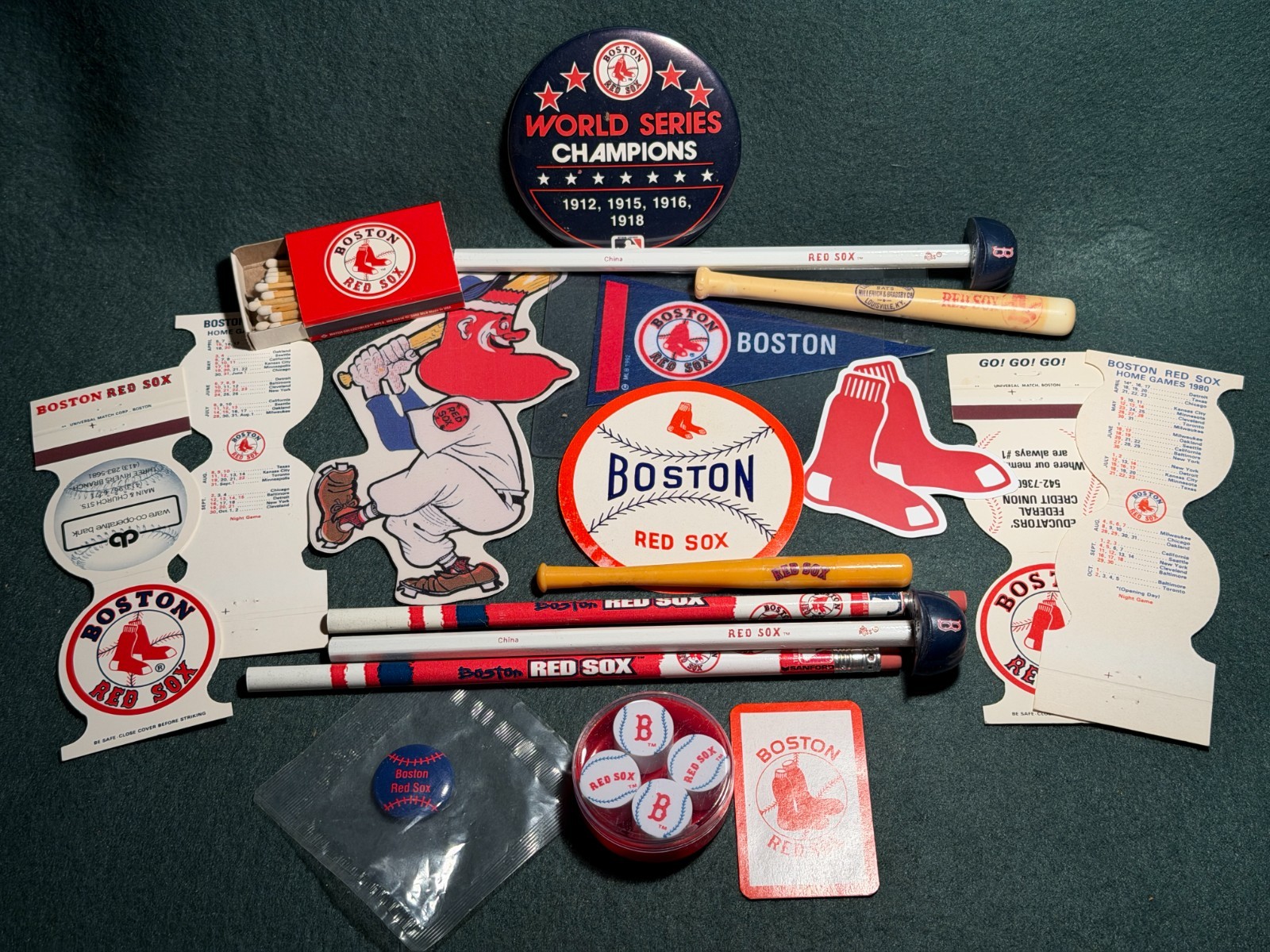Boston Red Sox VINTAGE (18) Pin Pennant Match Helmet Pencil Erasers Decals L#1