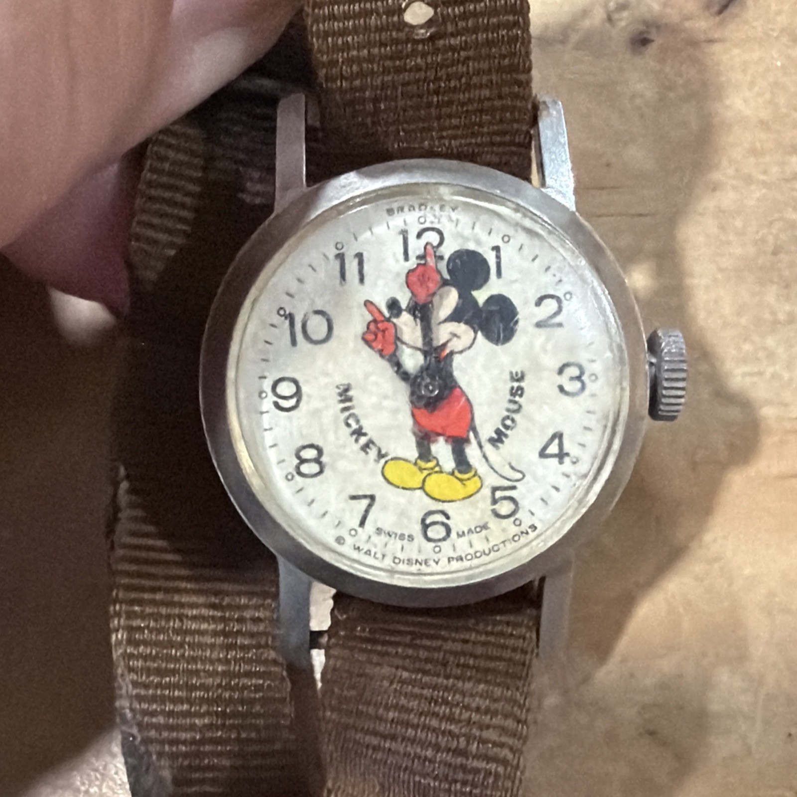 Vintage 1970s Bradley Mickey Mouse Mechanical Wind-Up Watch UNTESTED Swiss Made