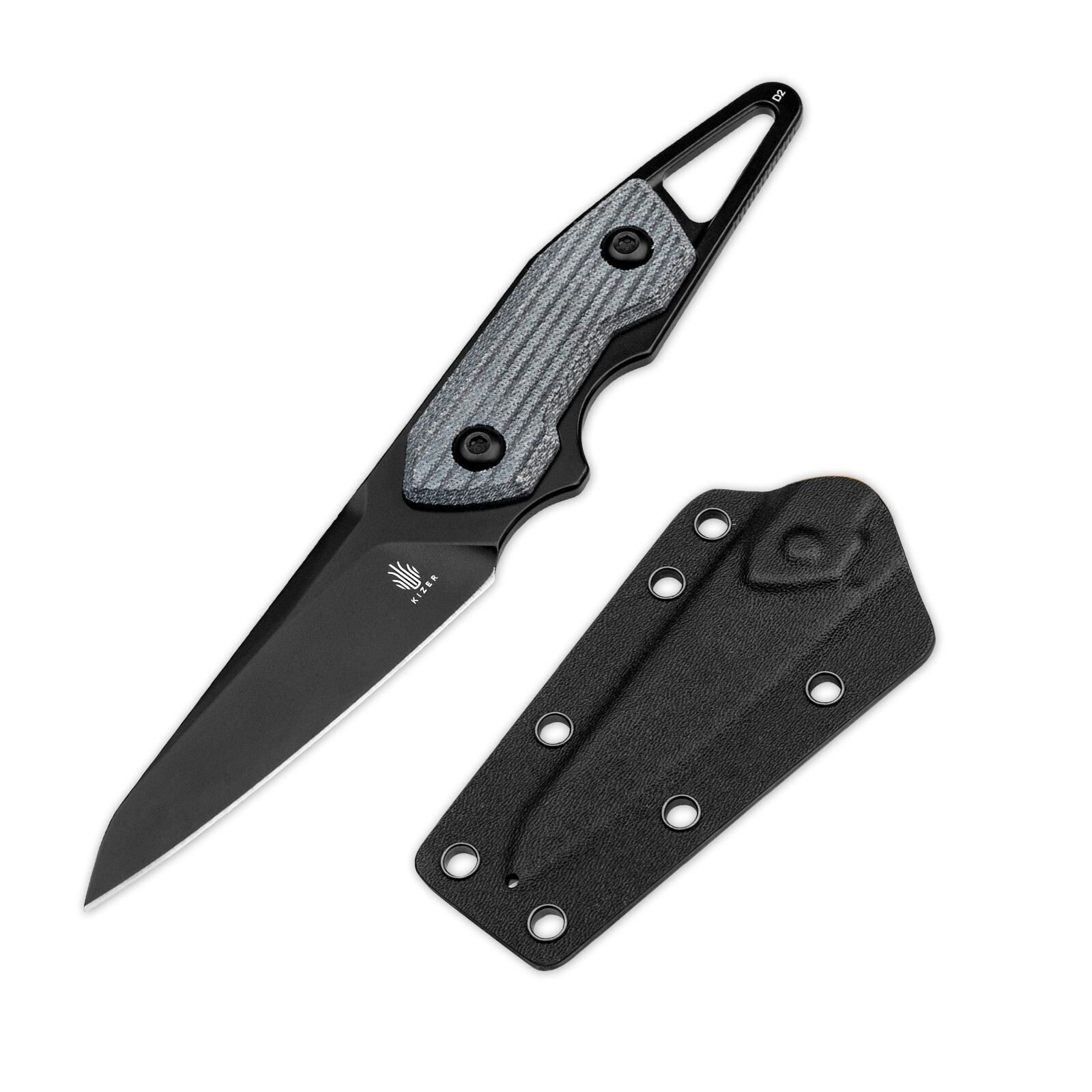 Kizer Groom Reverse Tanto Fixed Blade Knife d2 Steel Micarta/PEI/Fiber Handle