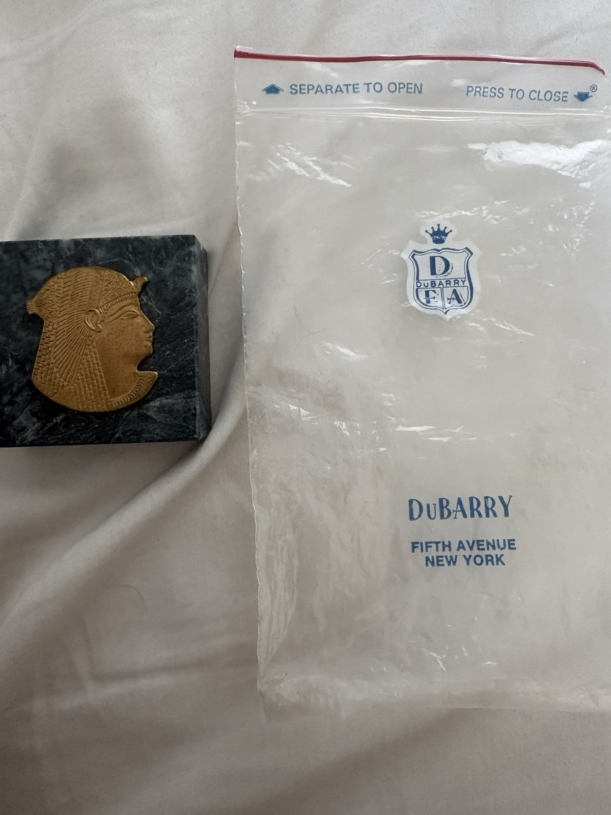 DuBarry Egyptian Pharaoh Head Marble & Metal Paperweight, Green/Gold, Cork