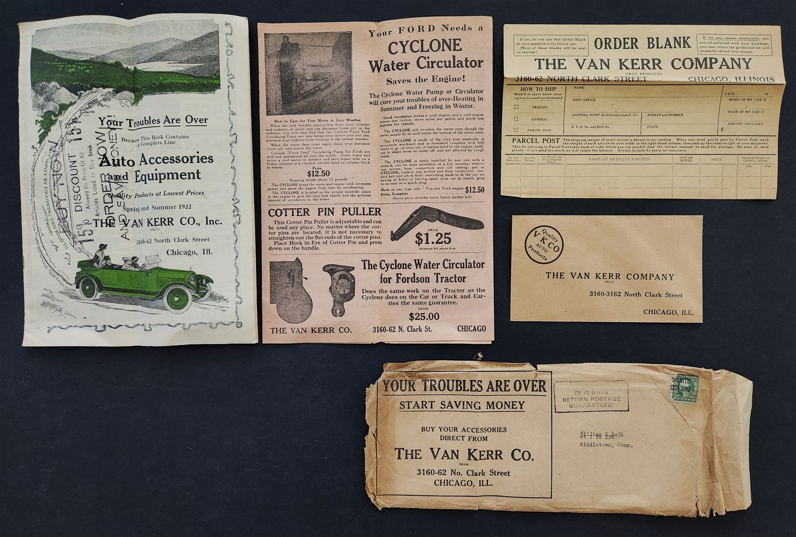 1922 antique AUTOMOBILE CATALOG accessories equipment VAN KERR Co chicago il