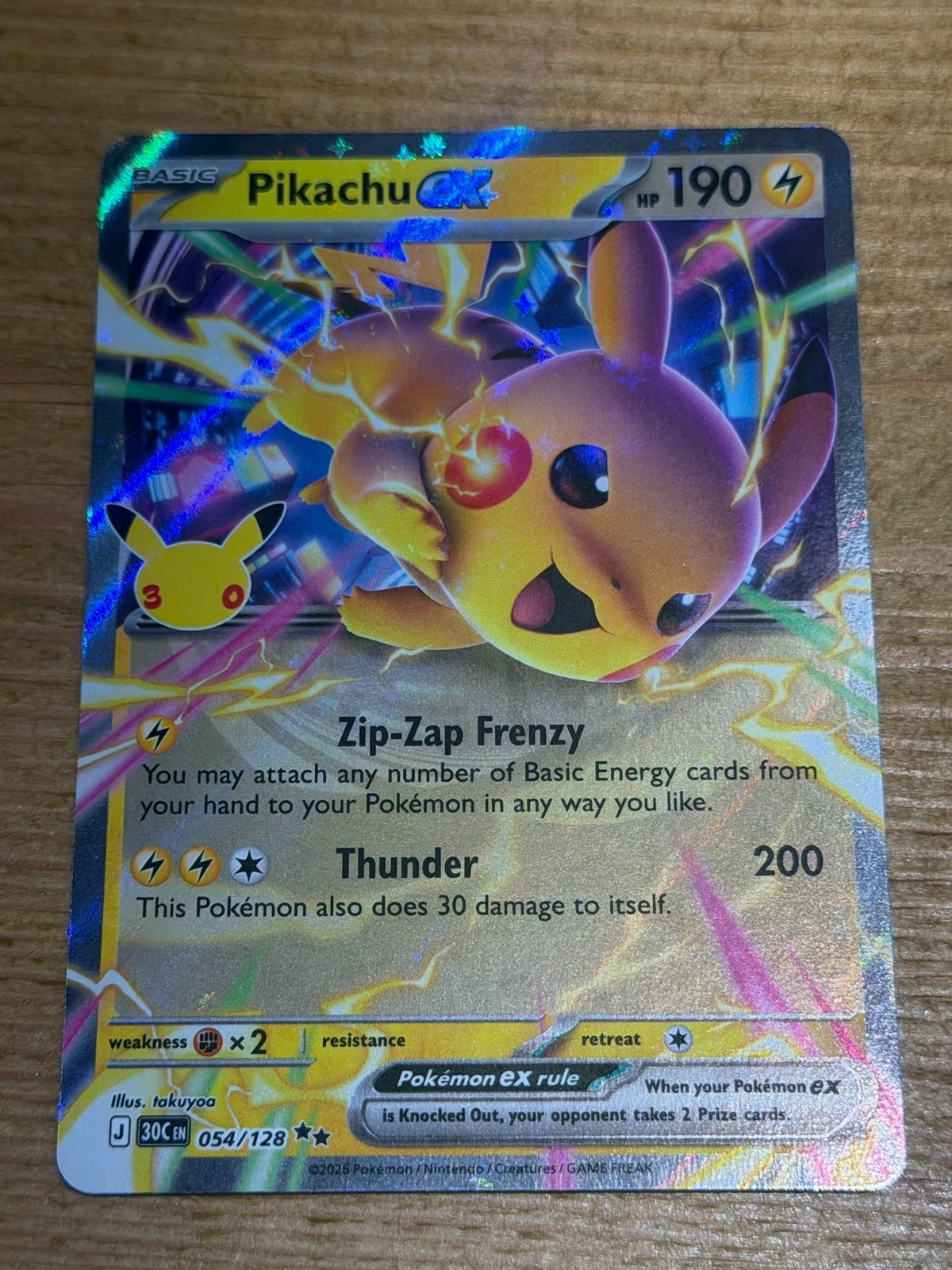 Pokémon TCG Pikachu ex 054/128 Double Rare ME 30th Celebration NM