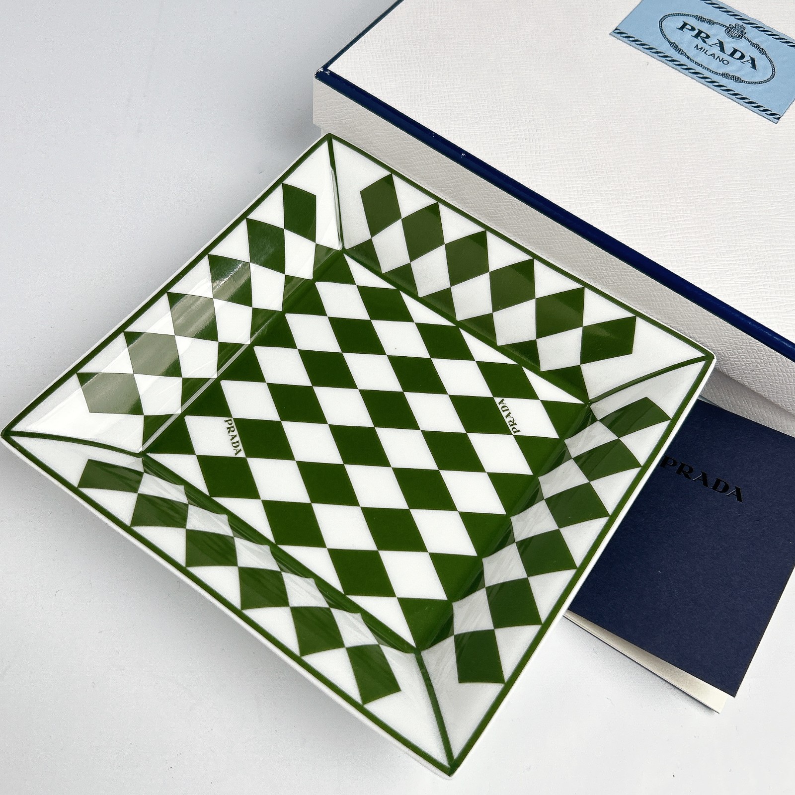 PRADA Checkerboard Large Square Porcelain Catchall Tray Ashtray