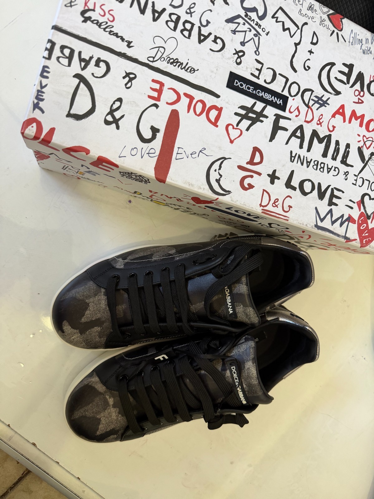 Dolce Gabbana Gray Camo Studded Sneakers EU 41 CS1570 