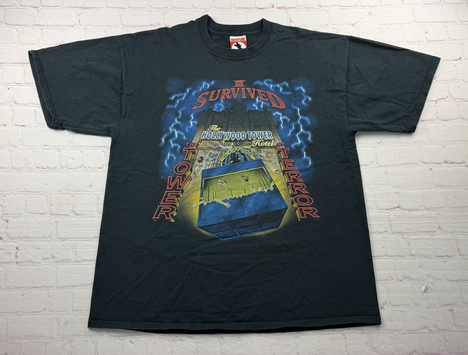 Vintage 90s Disney Designs Twilight Zone Tower of Terror Black T-Shirt, Adult XL