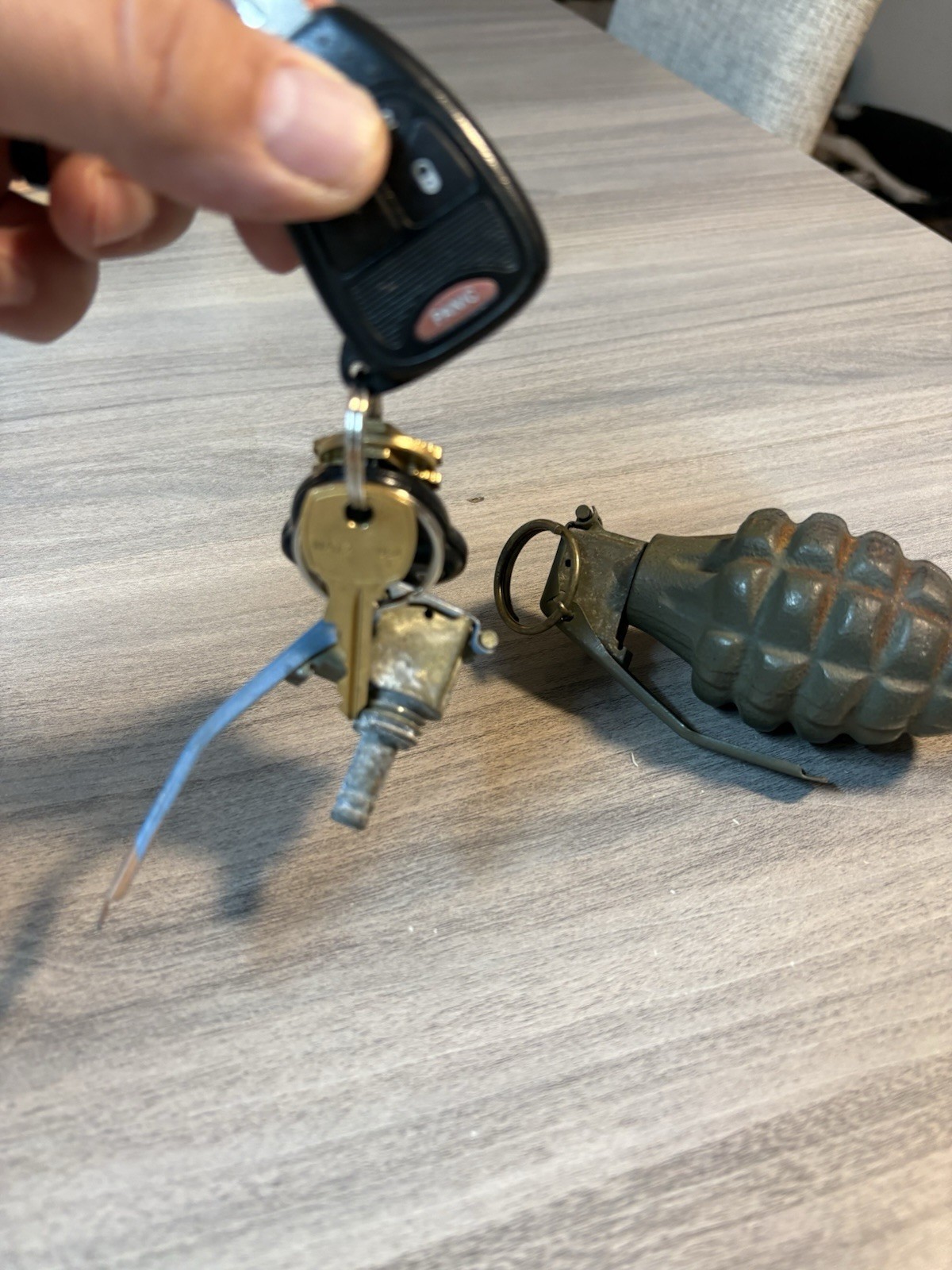 Unique Grenade Top Key Chain Key Ring Included Made In USA Vintage Metal Rare