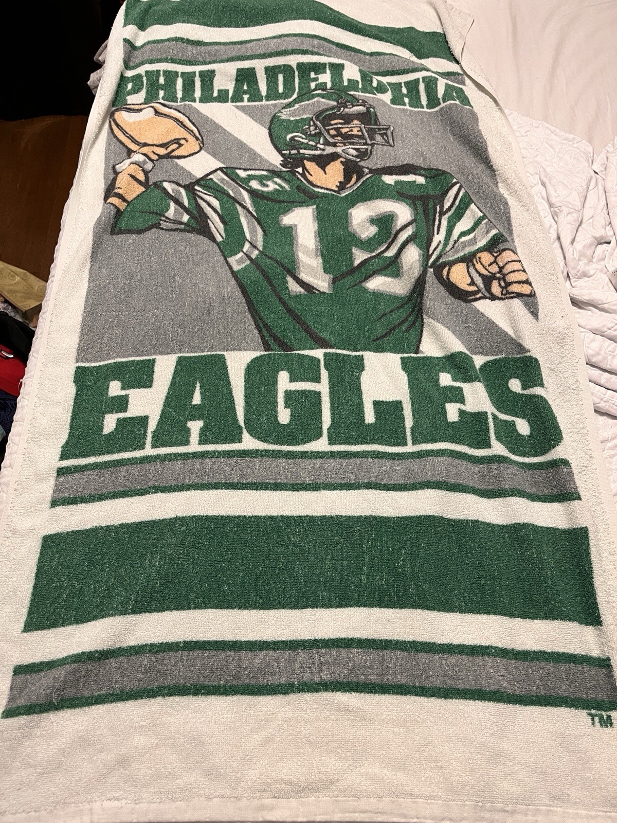 Vintage 90s Philadelphia Eagles Beach Towel Kelly Green Quarterback Cotton