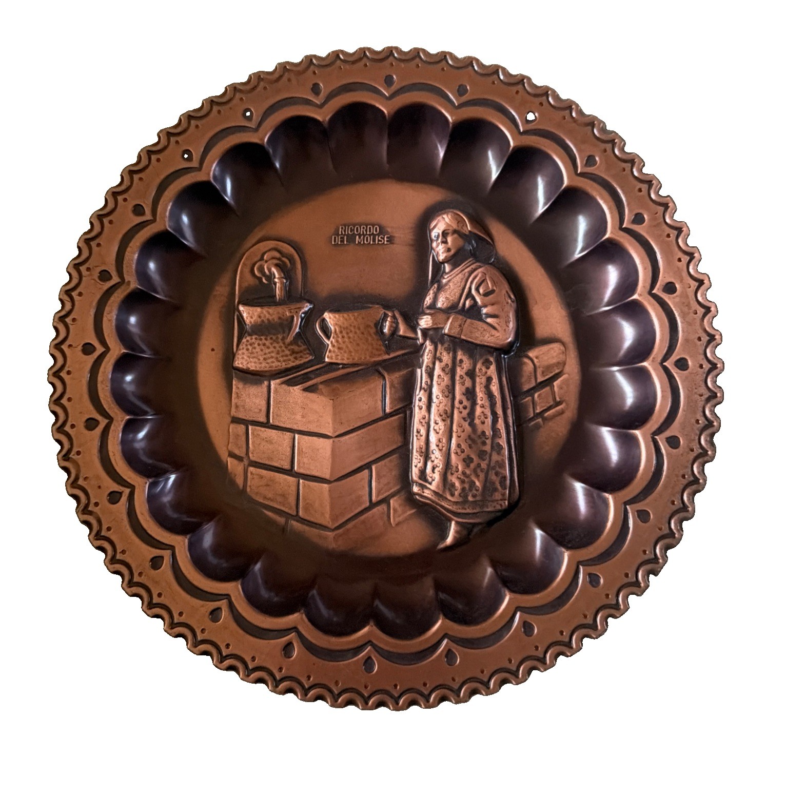 Vtg Italian Embossed Copper Wall Plate “RICORDO DEL MOLISE” Folk Art Woman 