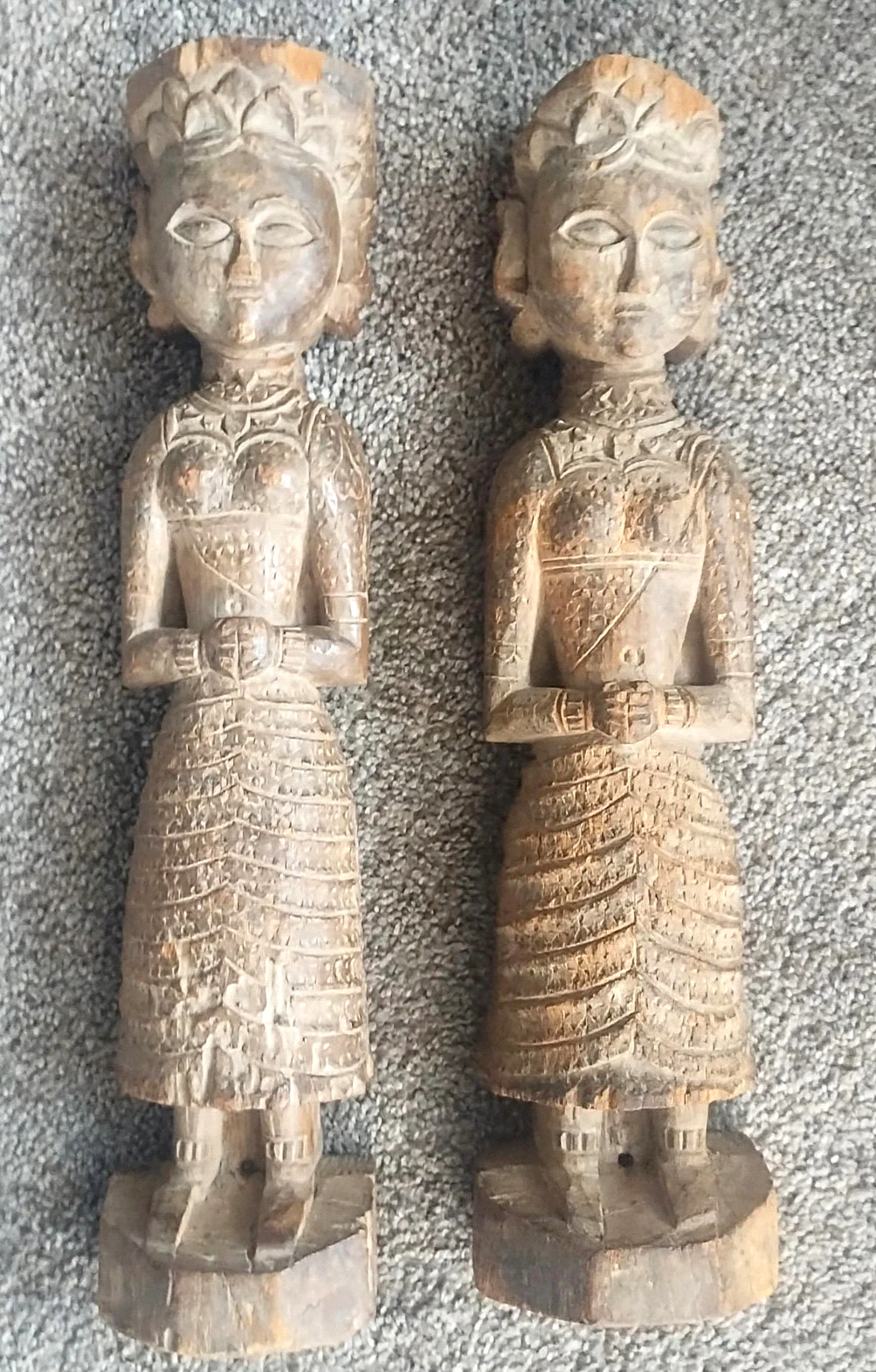 Vintage Pair Balinese Hand Carved Wood Carving Women Temple Hanging Statue 15