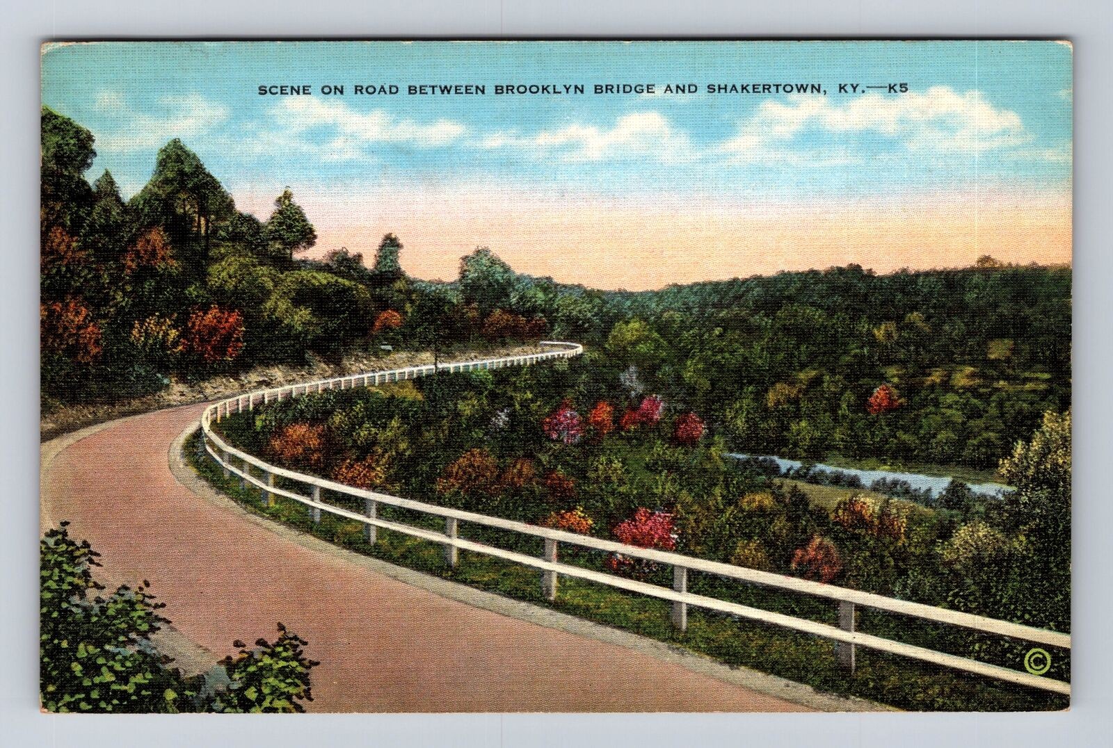 Shakertown KY-Kentucky, Scenic View on Road, Vintagecard