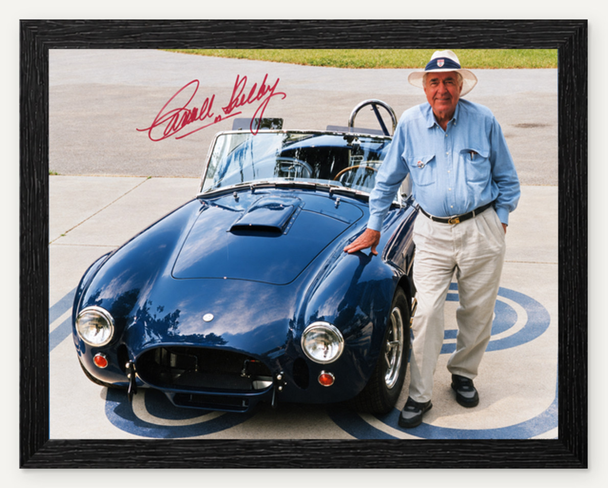 12X9.5 FRAMED CARROLL SHELBY SIGNED 2001 CAR COLLECTOR MAGAZINE REPROD PRINT