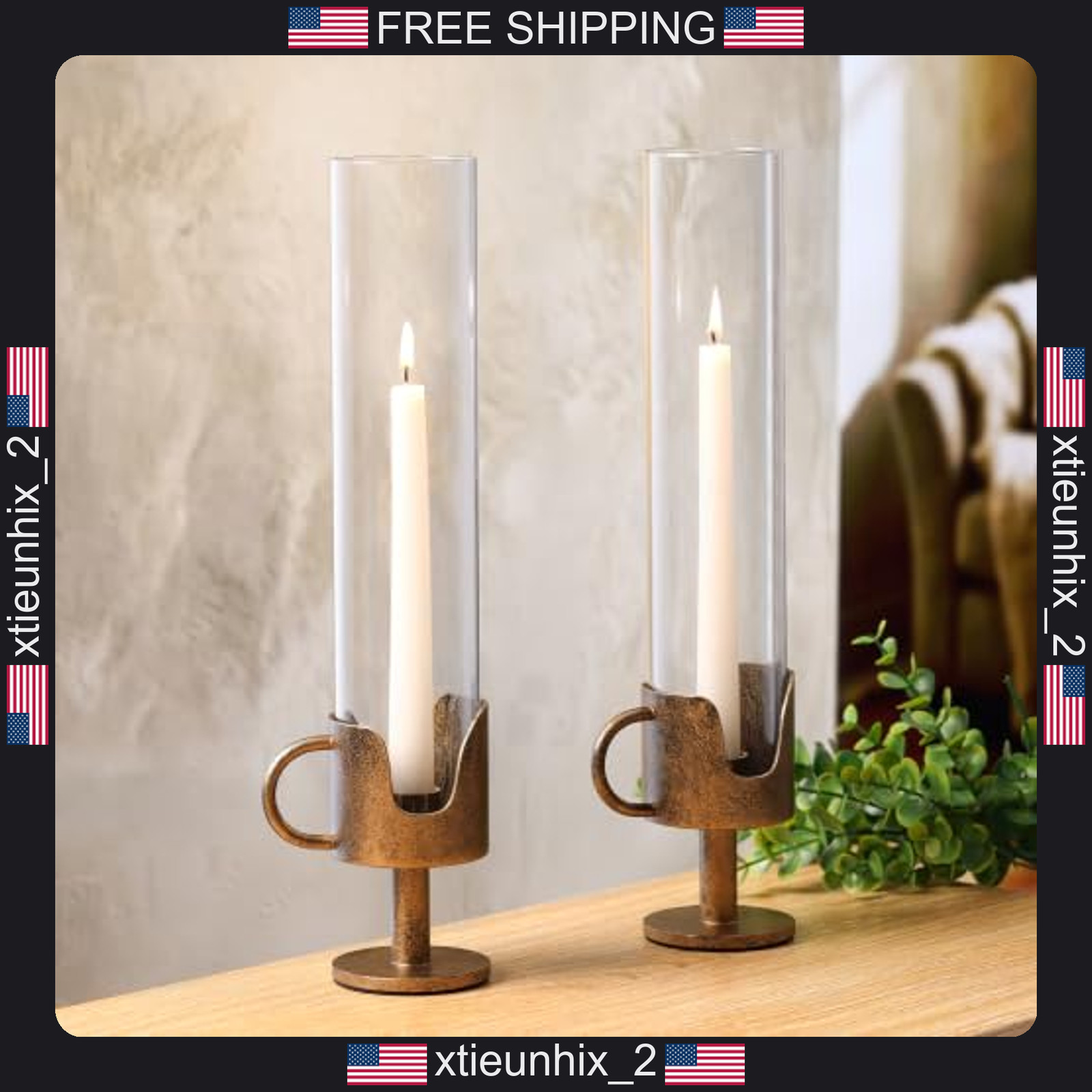 Vintage Cast Iron Hurricane Candle Holders Set of 2 for Taper Candles