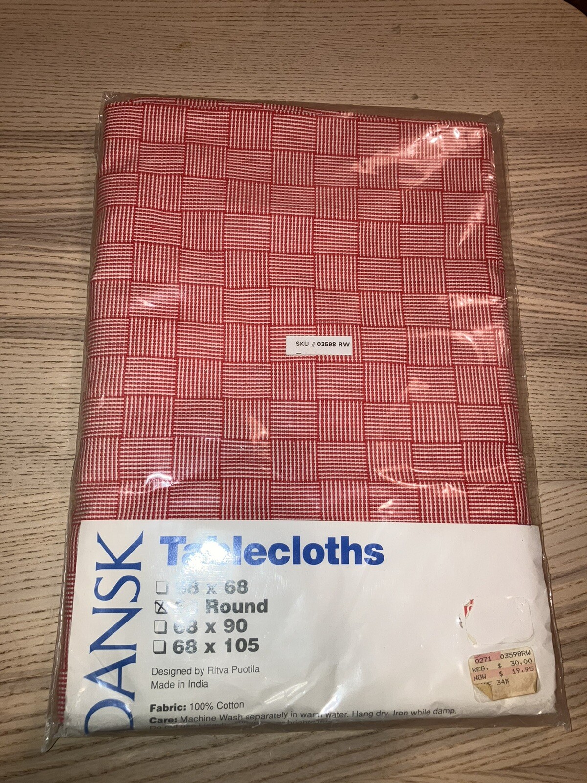 VTG Sealed In Pkg Dansk Linen Tablecloth Ritva Puotila Finnish Accent 68” Round