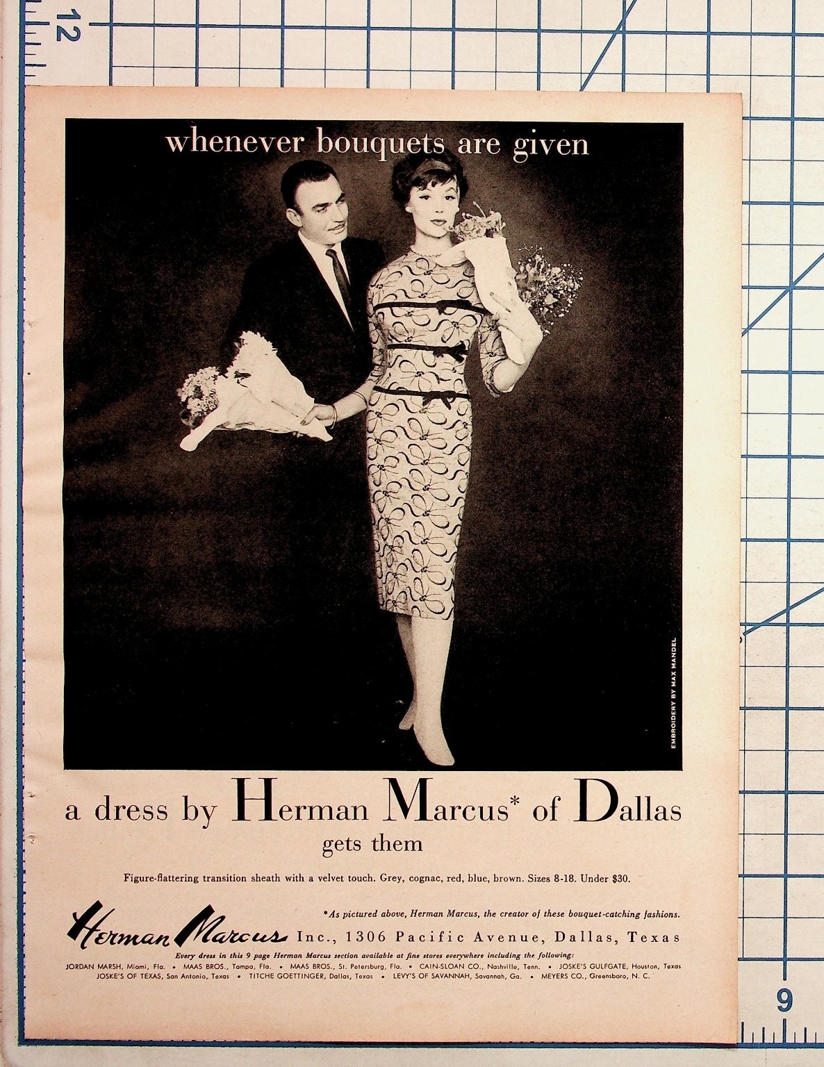 1958 Herman Marcus Dallas Dress Fashion Ad Vintage Magazine Print