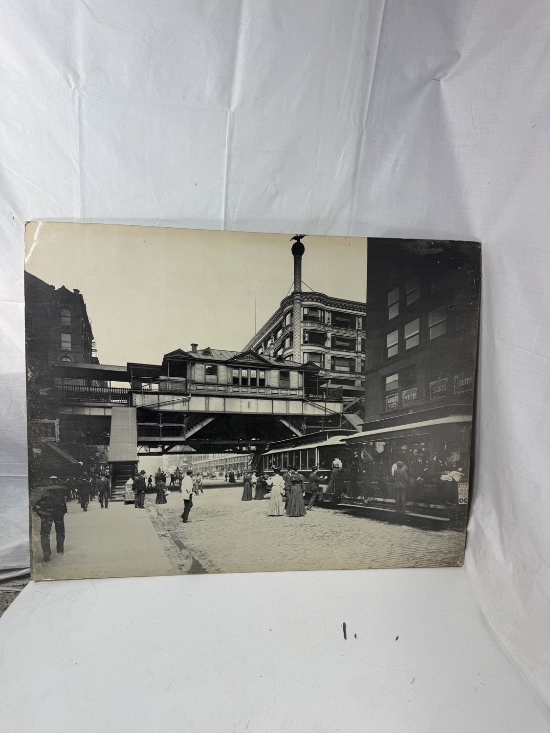 Vintage Chicago Loop State Street Elevated Train Photo Print B&W Street Scene