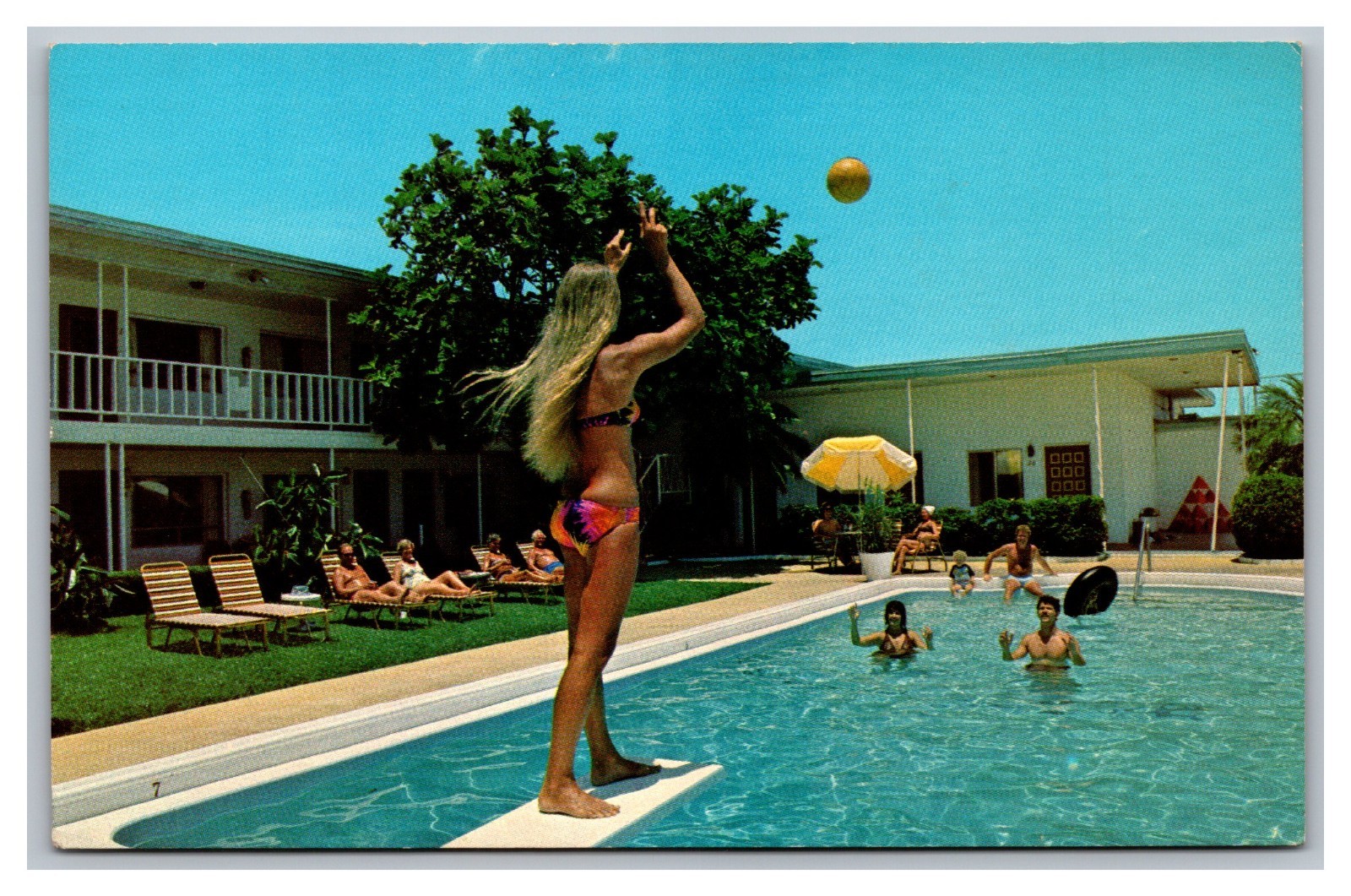 North Redington Beach FL Florida Malibu Motel Swimming Pool View Chrome Postcard