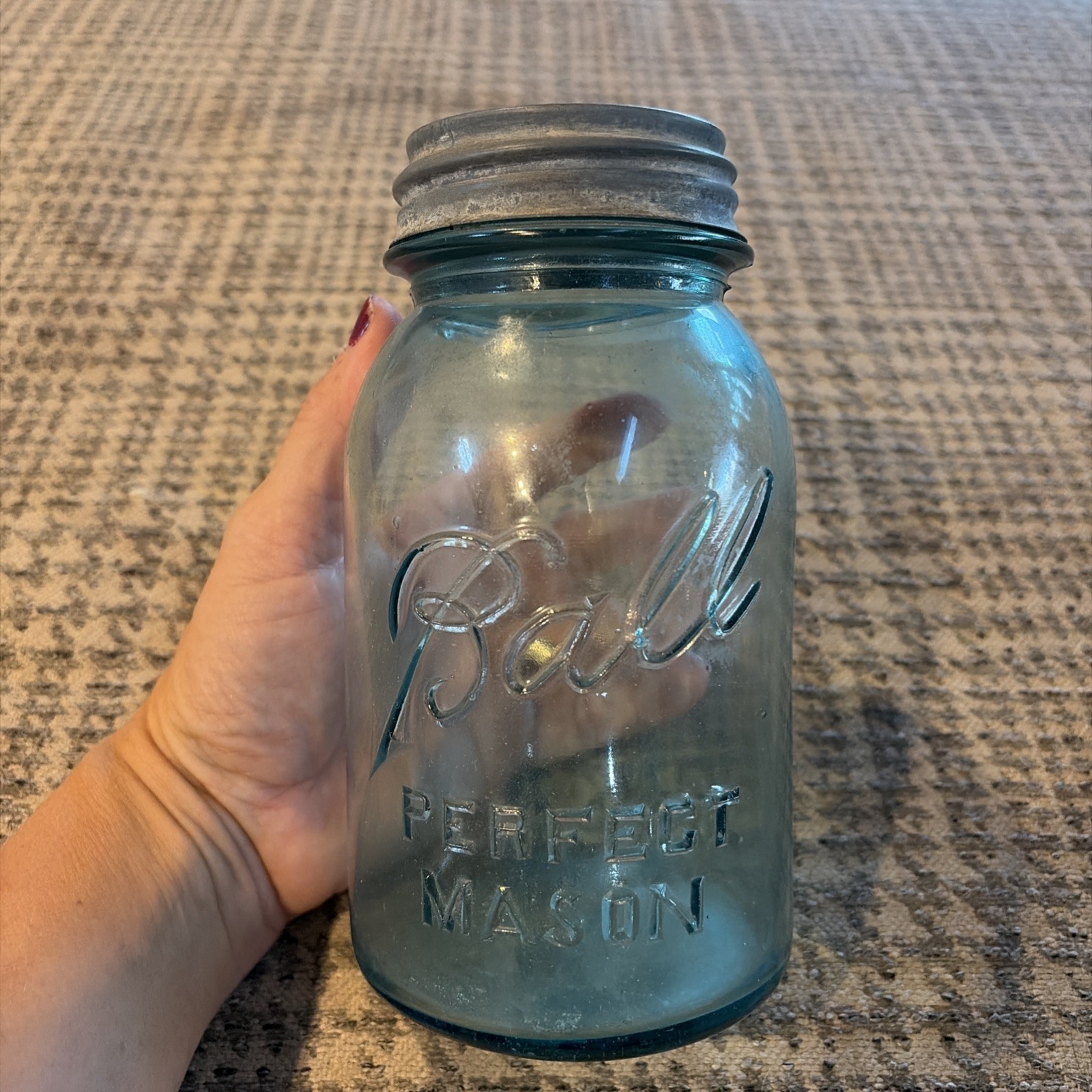 Rare 1923-1933 Antique Blue Aqua Ball Perfect Mason jar