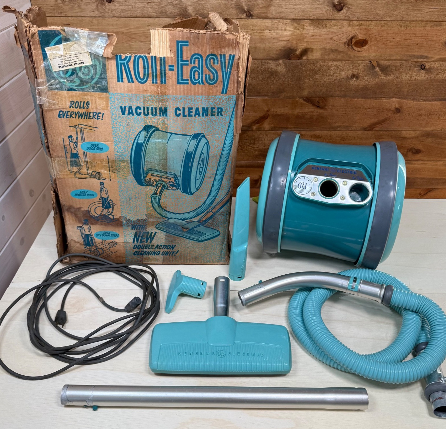 Rare GE Roll Easy with Original Box Vintage Vacuum Cleaner Mid Century Model R1
