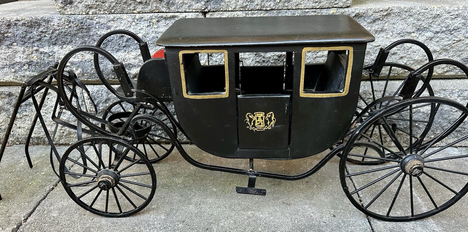 Large 36” Horse Drawn Royal Brougham Carriage Coach Metal & Wood Antique Vintage