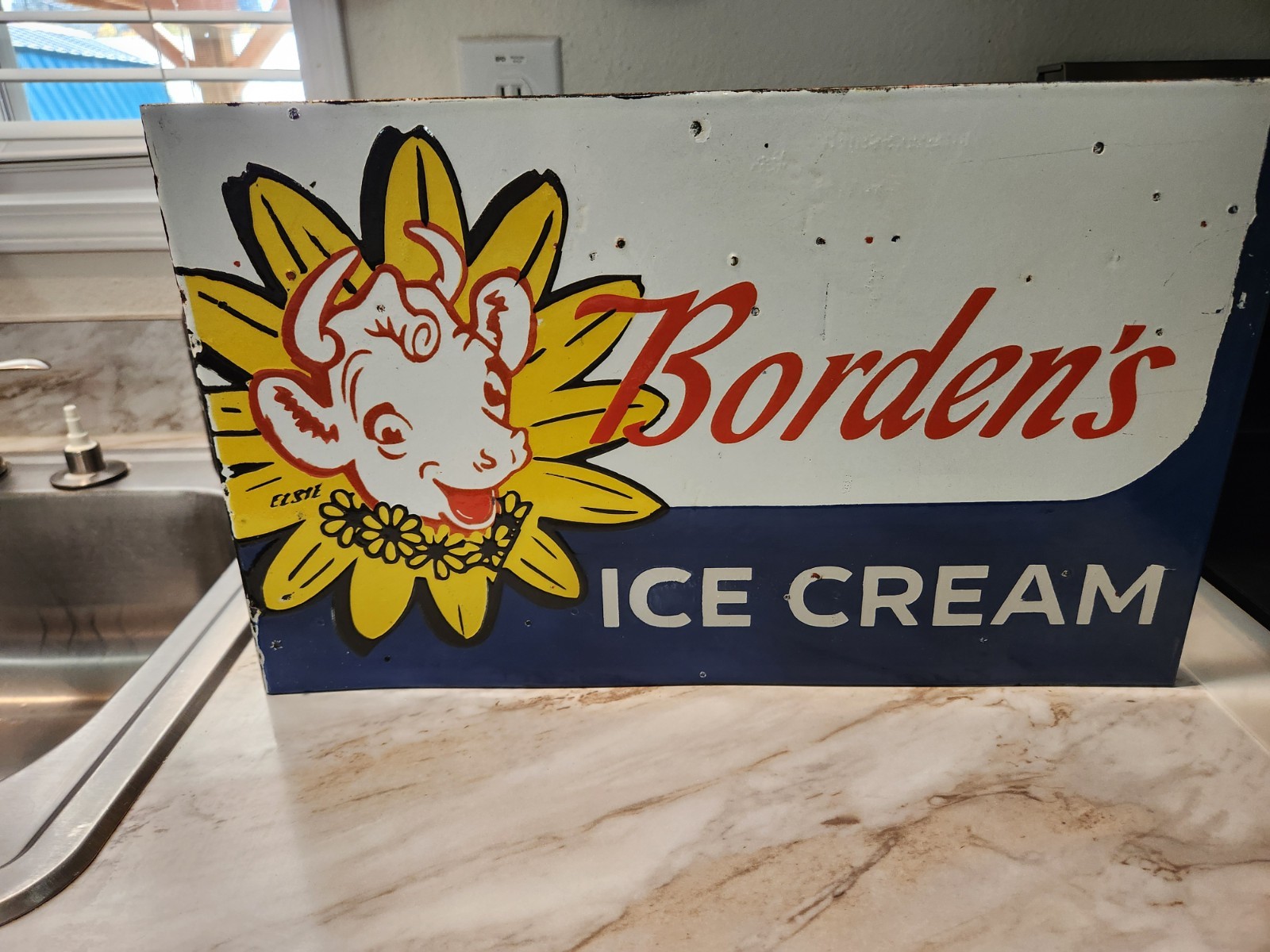  Vintage ice cream sign porcelain Dbl Sided 16.5\