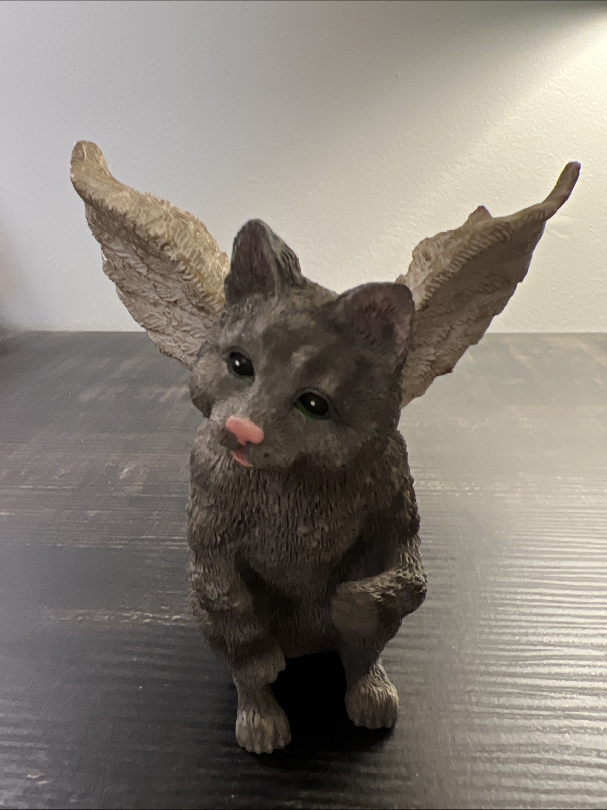 Whimsical Grey Resin 5 Inches Cat With Wings