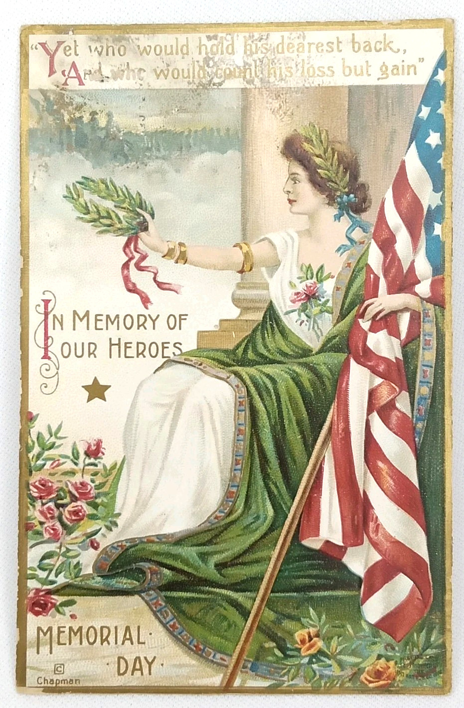 Antique 1910s Patriotic Memorial Day Postcard Carlton Chapman Unposted
