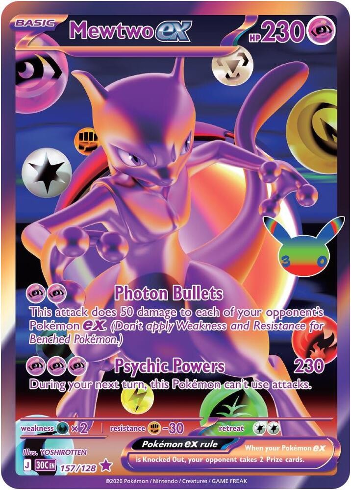 Pokémon 30th anniversary Mewtwo ex 157/128 SIR Rare Holo English - Pack fresh