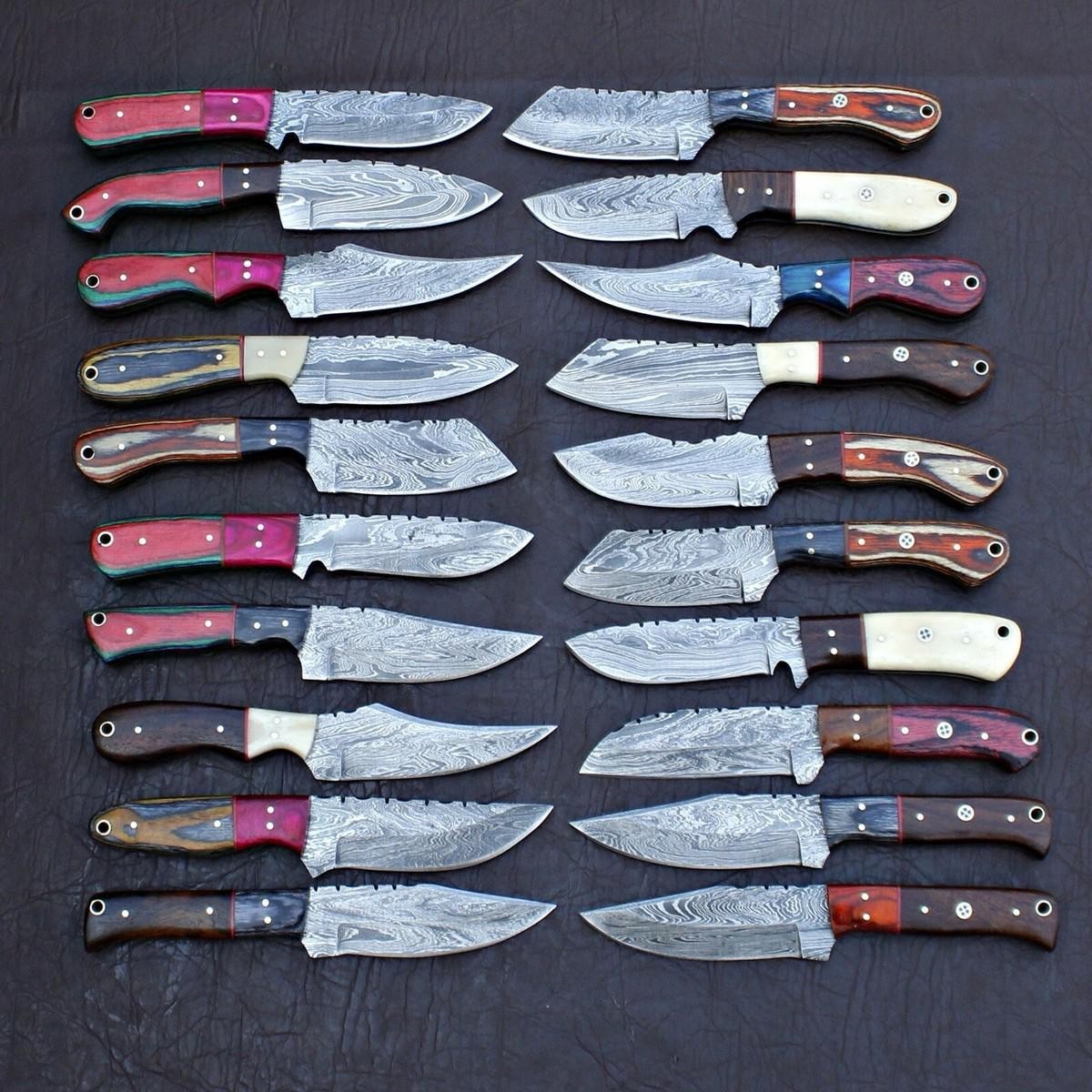 LOT OF 20 CUSTOM HANDMADE DAMASCUS STEEL SKINNER 8 inches  KNIVES WITH SHEATH