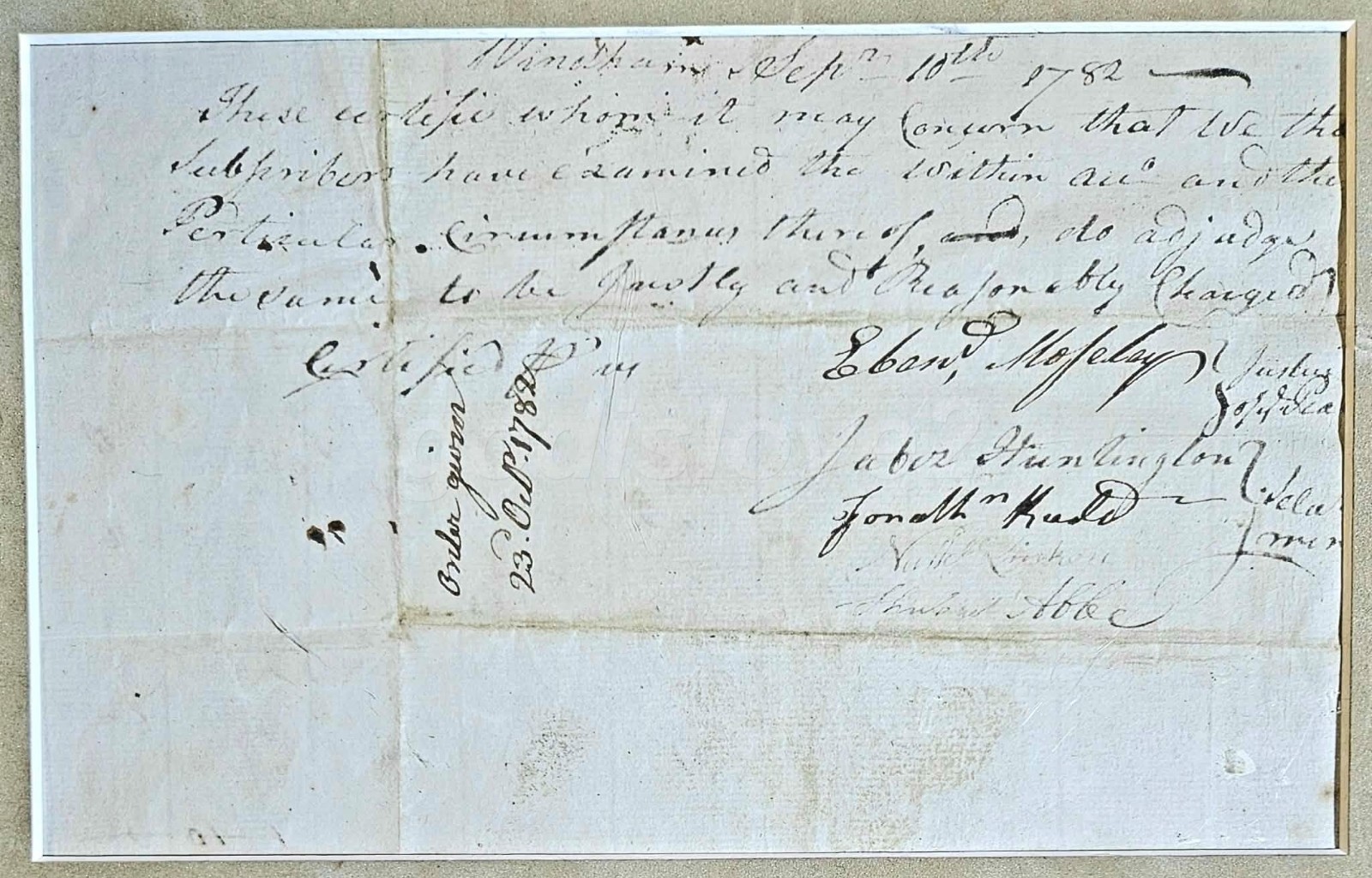@1782 MULTIPLE SIGNED Revolutionary War Document/Windham, CT/BRITISH VD PATIENT@