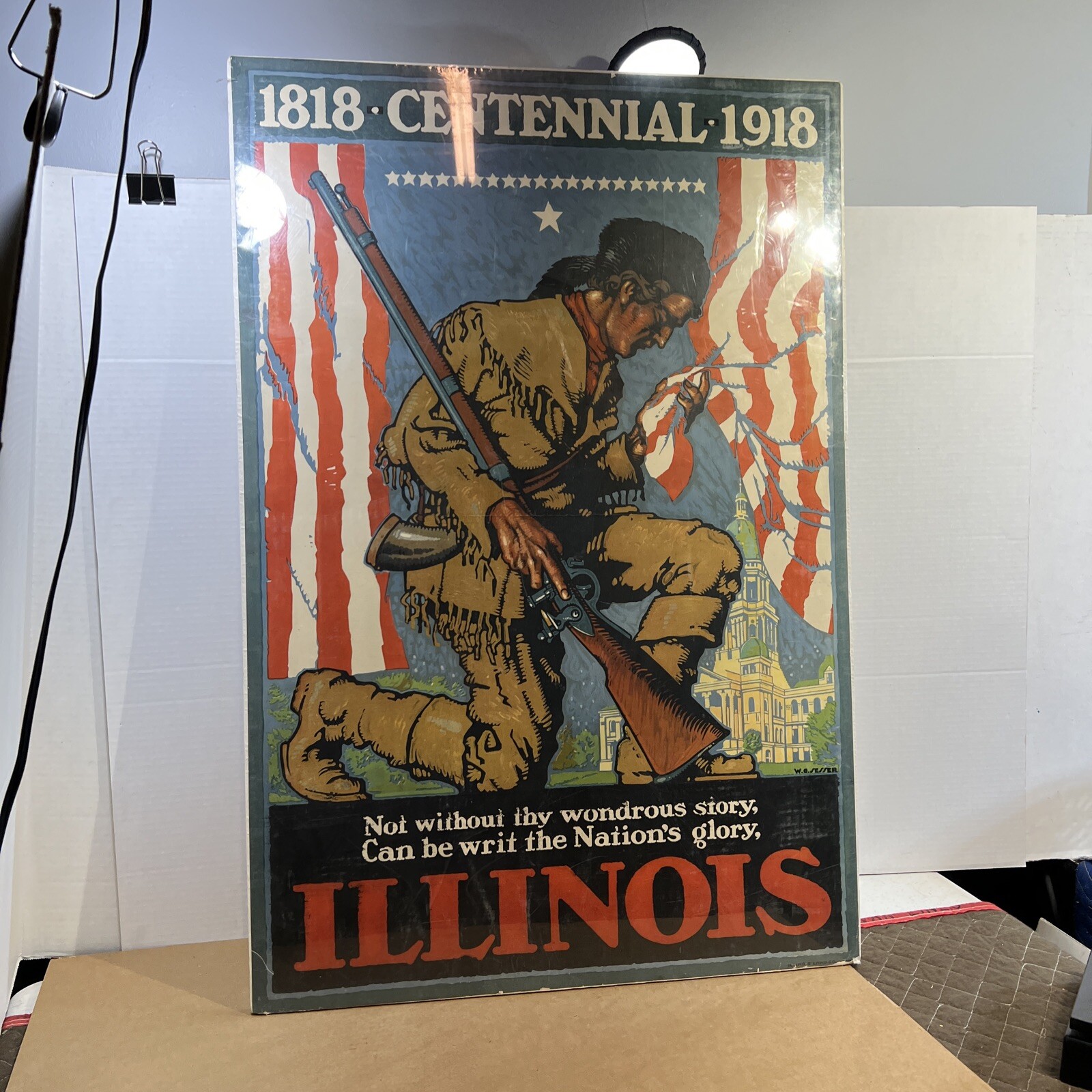 1918 Illinois Centennial Poster Willy Sesser 1818-1918 Lithograph Rare Chicago