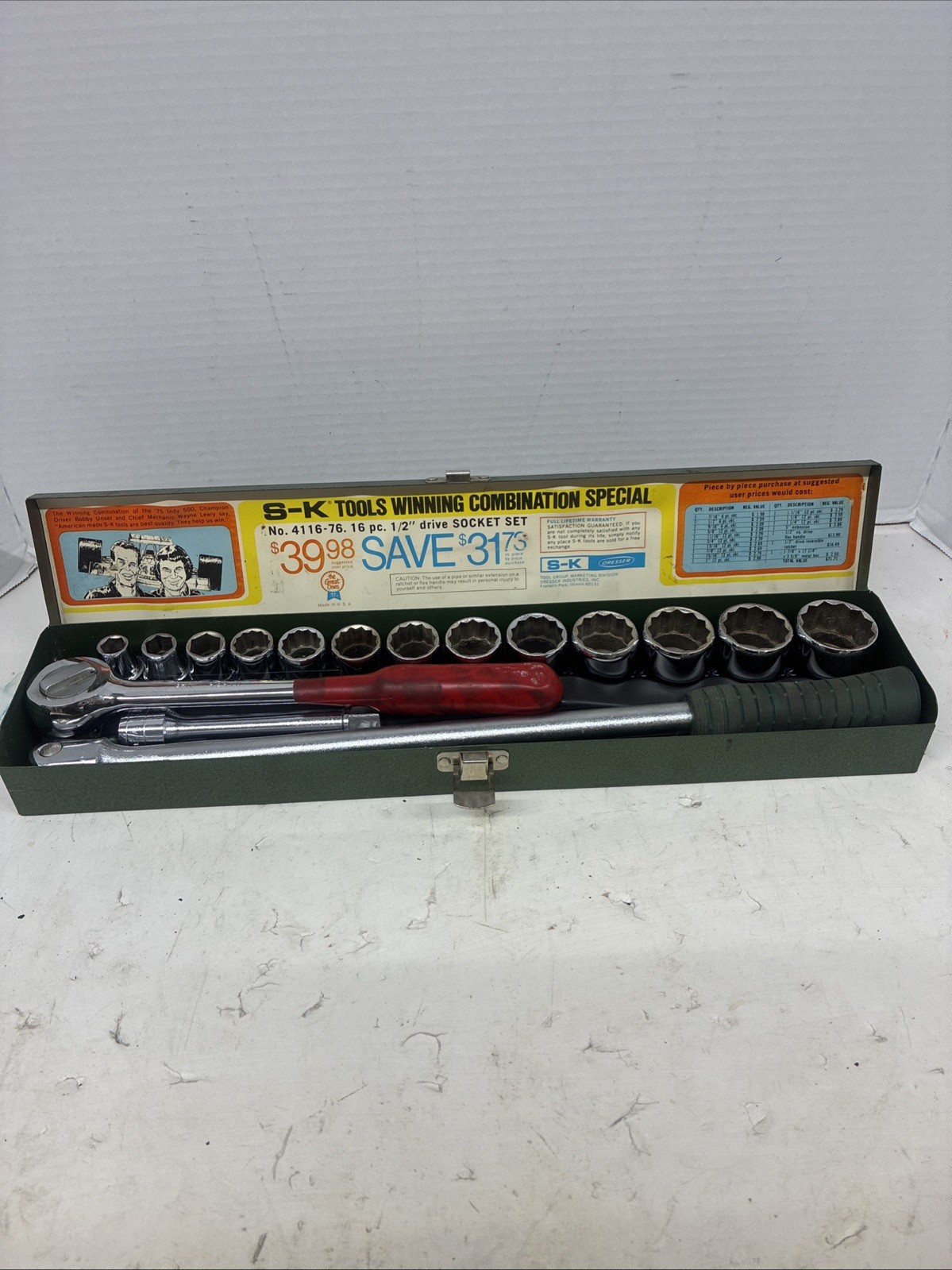 Vtg. 1983 S-K Professional Tools 16 Piece Socket Set 1/2 Vtg. 1983 S-K Professional Tools 16 Piece Socket Set 1/2