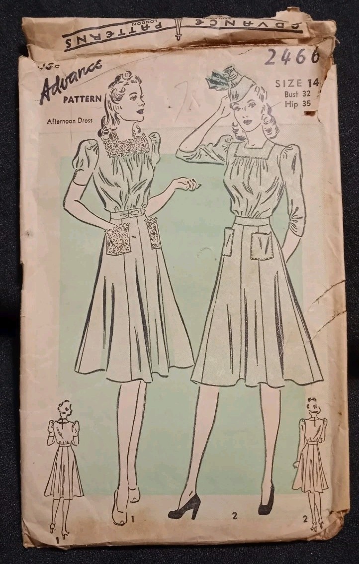 Vintage 1940s Advance Pattern Woman's Afternoon Dress #2466 Size 14 Complete