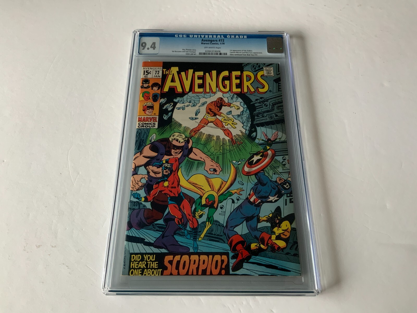 AVENGERS 72 CGC 9.4 1ST APPEARANCE ZODIAC NICK FURY CAPTAIN MARVEL COMICS 1970