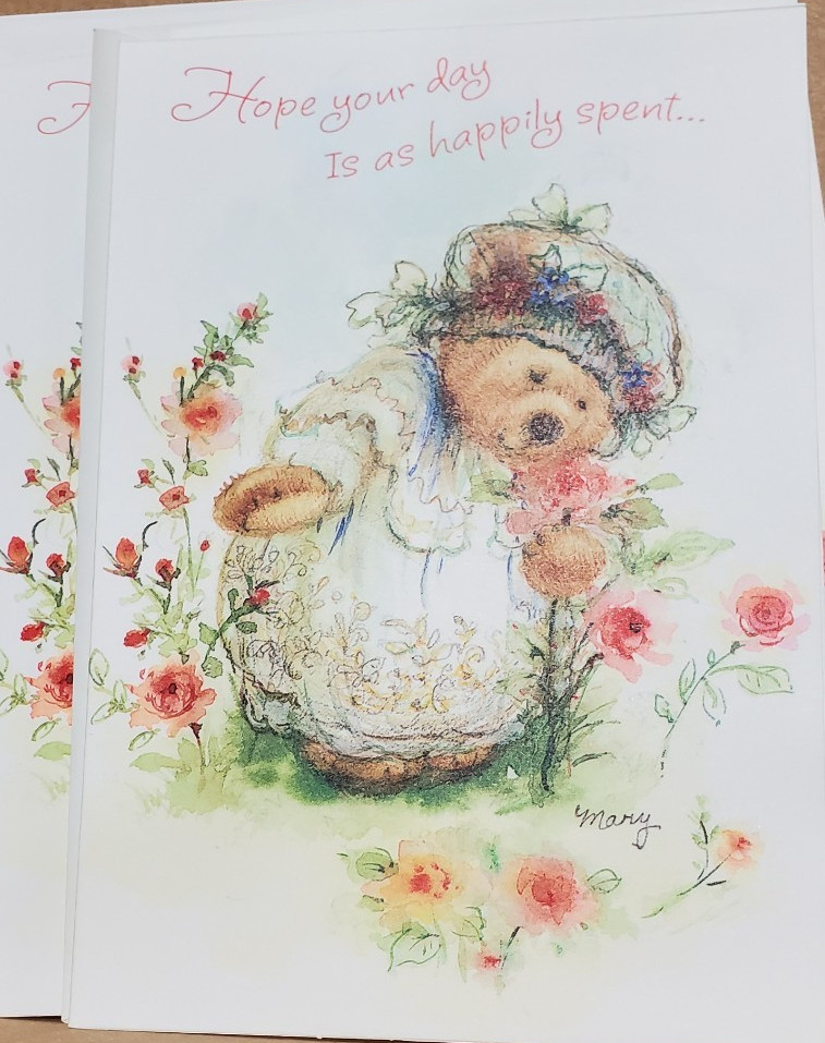 Hallmark Vintage Mary Hamilton Mary's Bears  Valentine's Greeting Card~Flowers