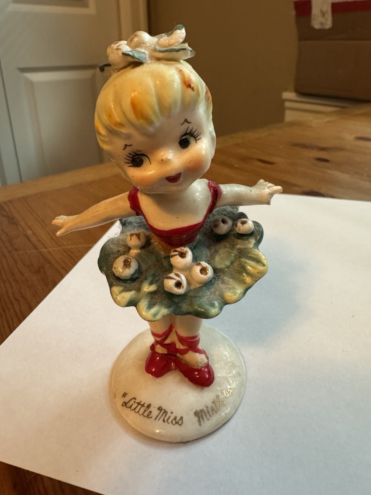 Vintage Lefton Ceramic Christmas Little Miss Mistletoe Figure