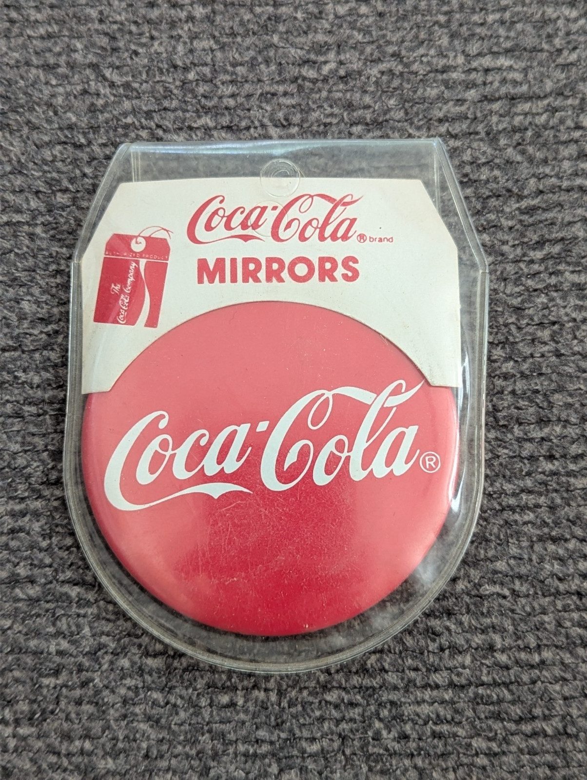Vintage 90s Coca-Cola Pocket Mirror Red Logo Original Plastic Sleeve Case 2.5\