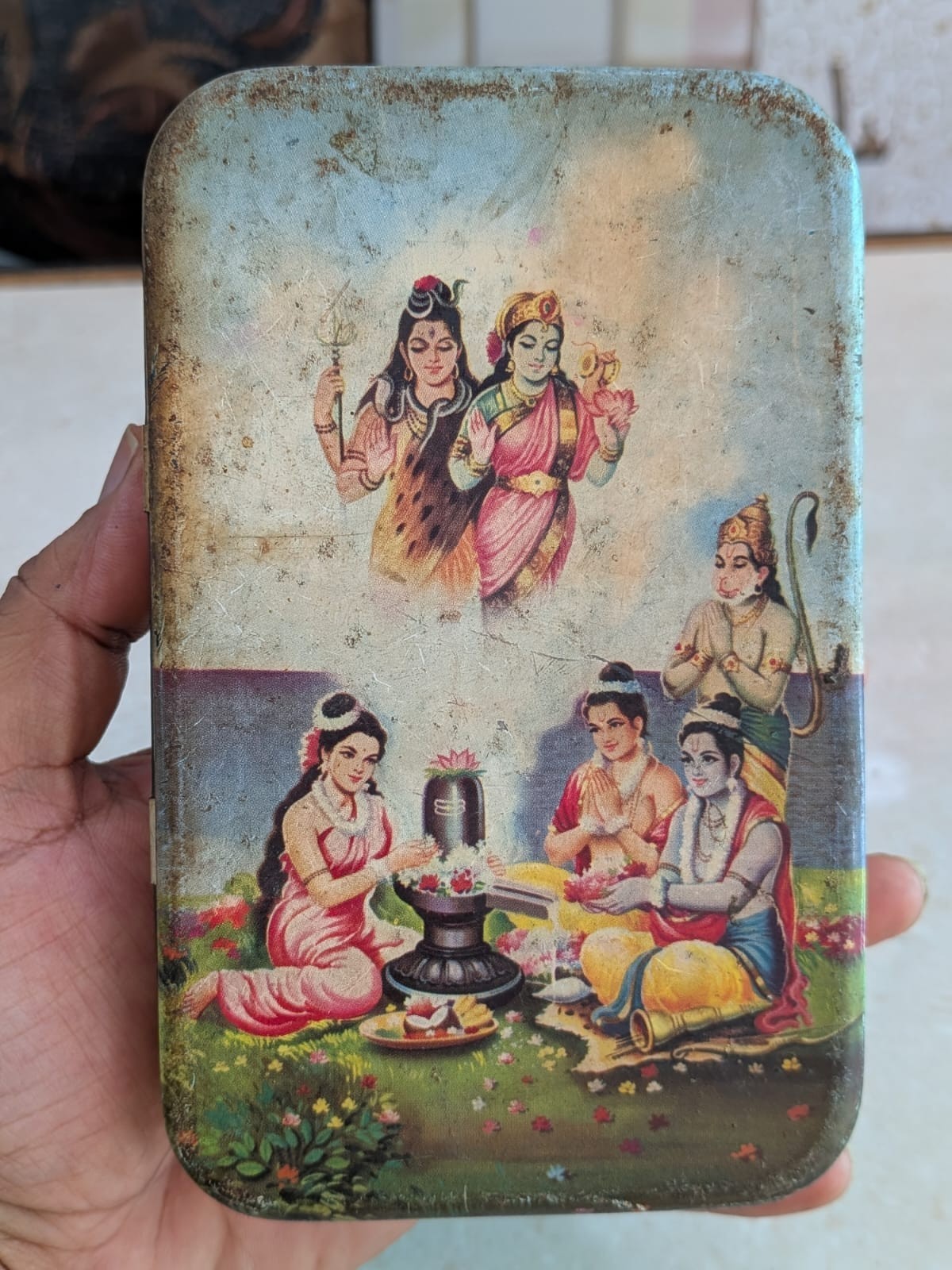 Vintage Old Hindu Religious Tin Box Sri Ramanathasamy Temple Rameswaram Shiva