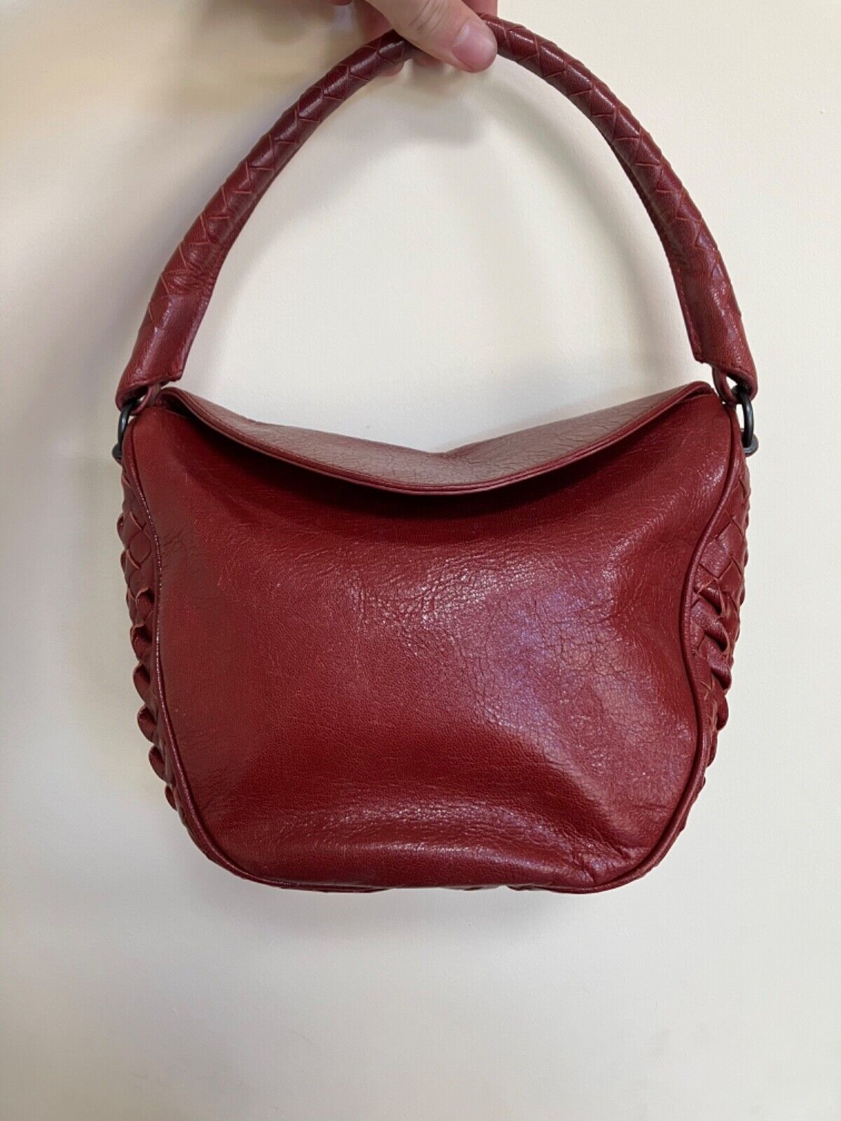 Bottega Veneta Red Intrecciato Leather Handbag